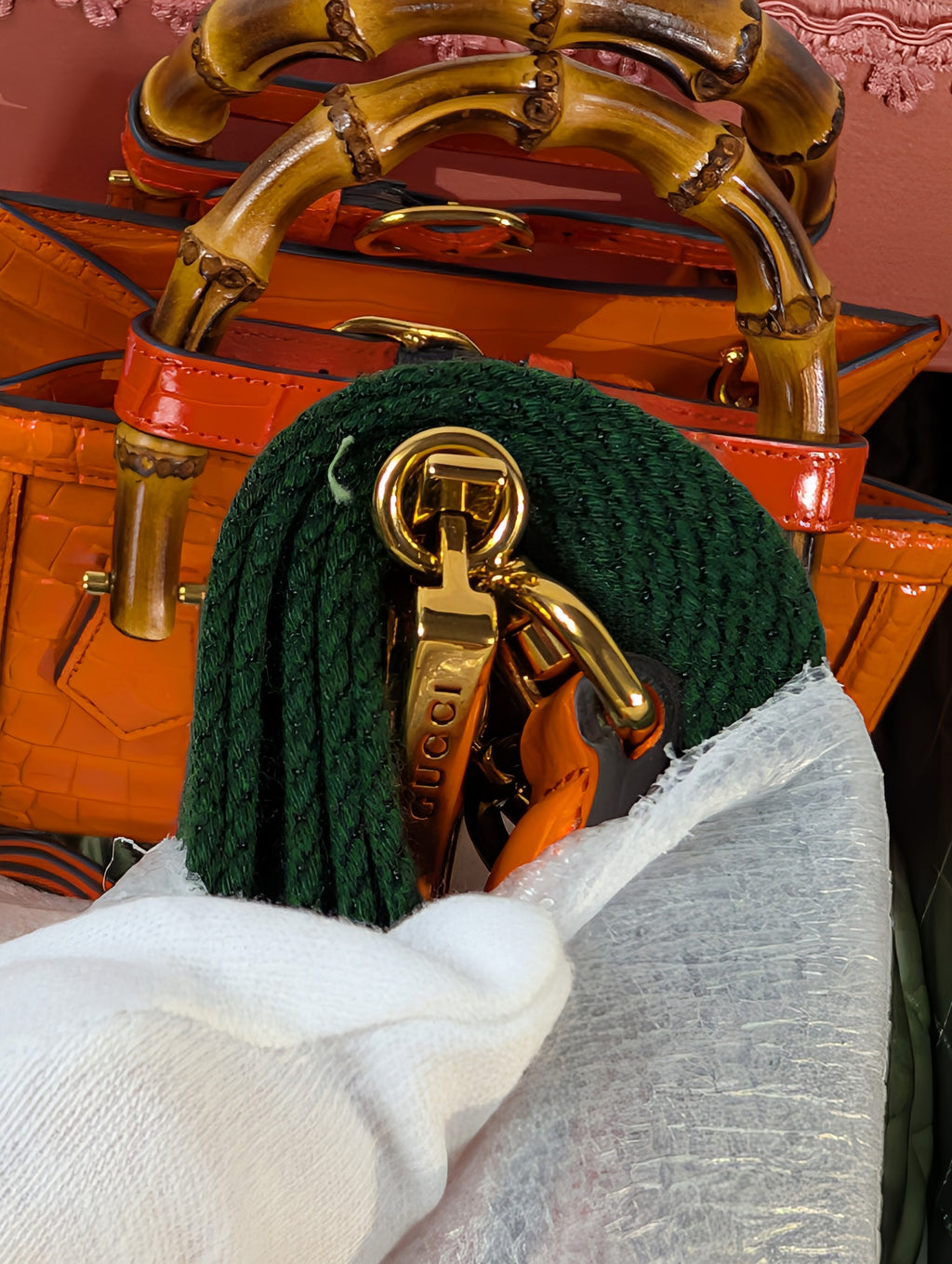 Gucci Rare Orange Crocodile Small Diana Tote Bag Complete Collector’s Set