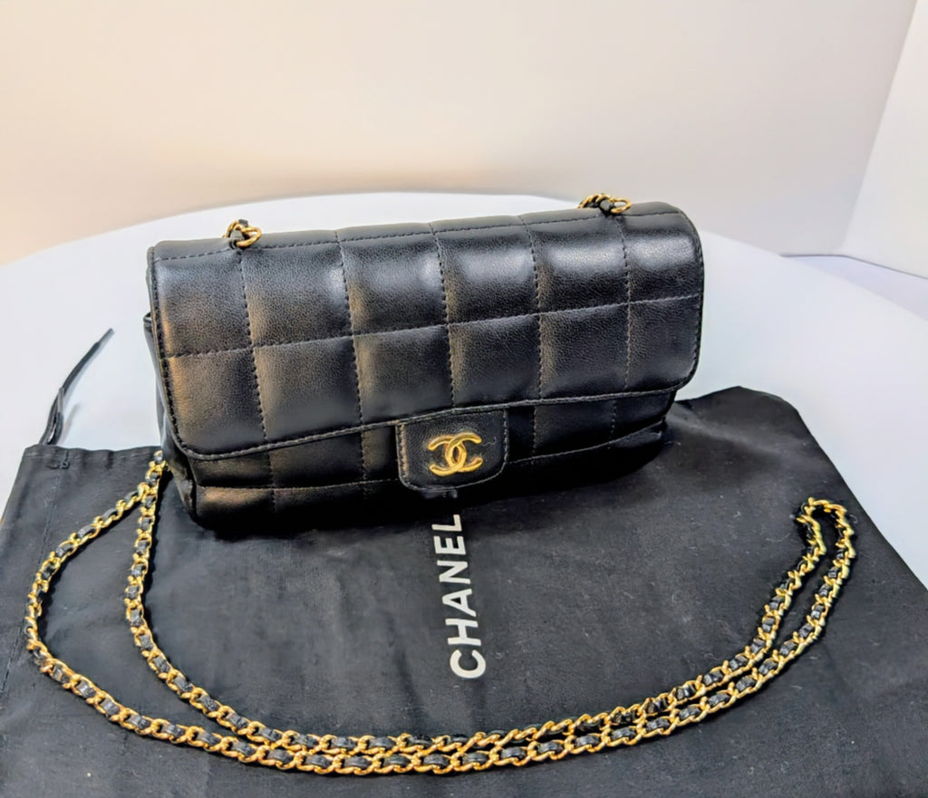 Chanel Black Lambskin Chocolate Bar Mini Flap Bag