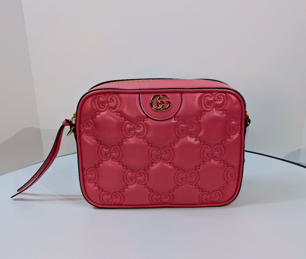 Gucci GG Hot Pink Matelasse Leather Double-Strap Camera Bag