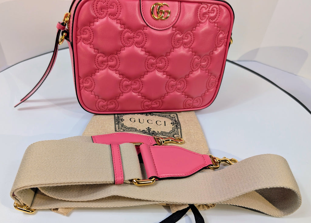 Gucci GG Hot Pink Matelasse Leather Double-Strap Camera Bag