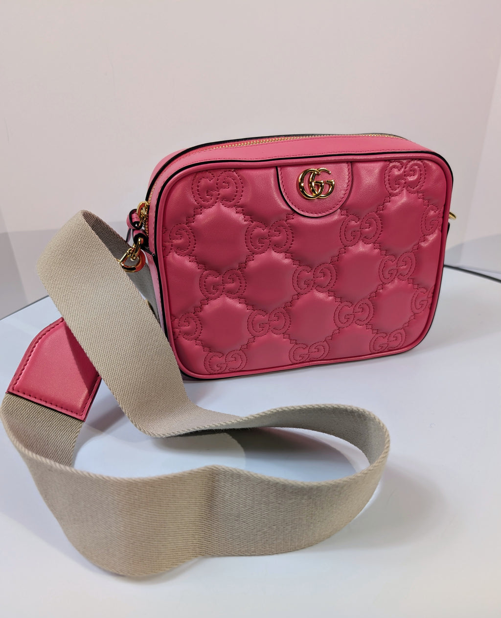 Gucci GG Hot Pink Matelasse Leather Double-Strap Camera Bag