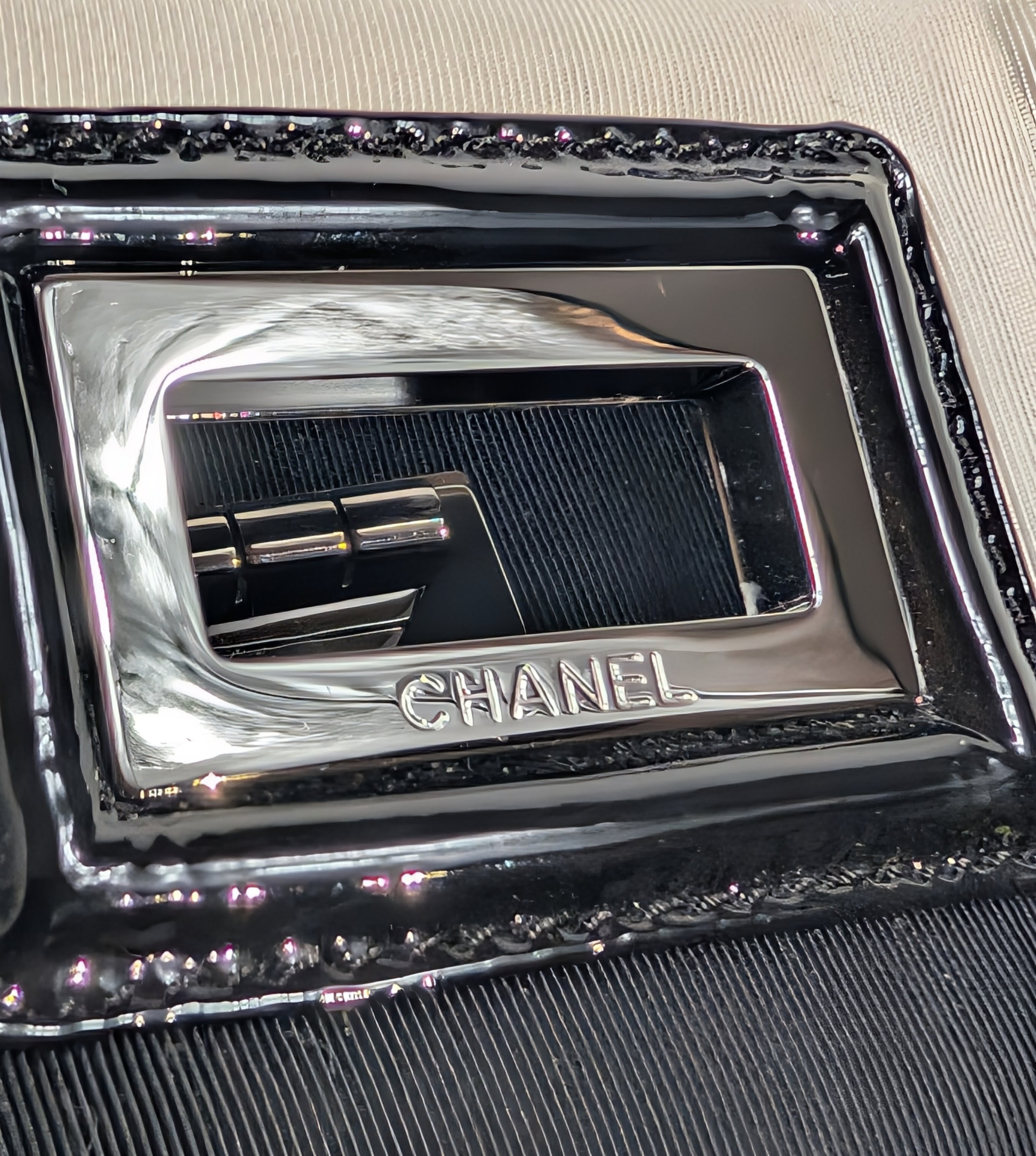 Chanel Black and White Striped Fabric Shopping Tote