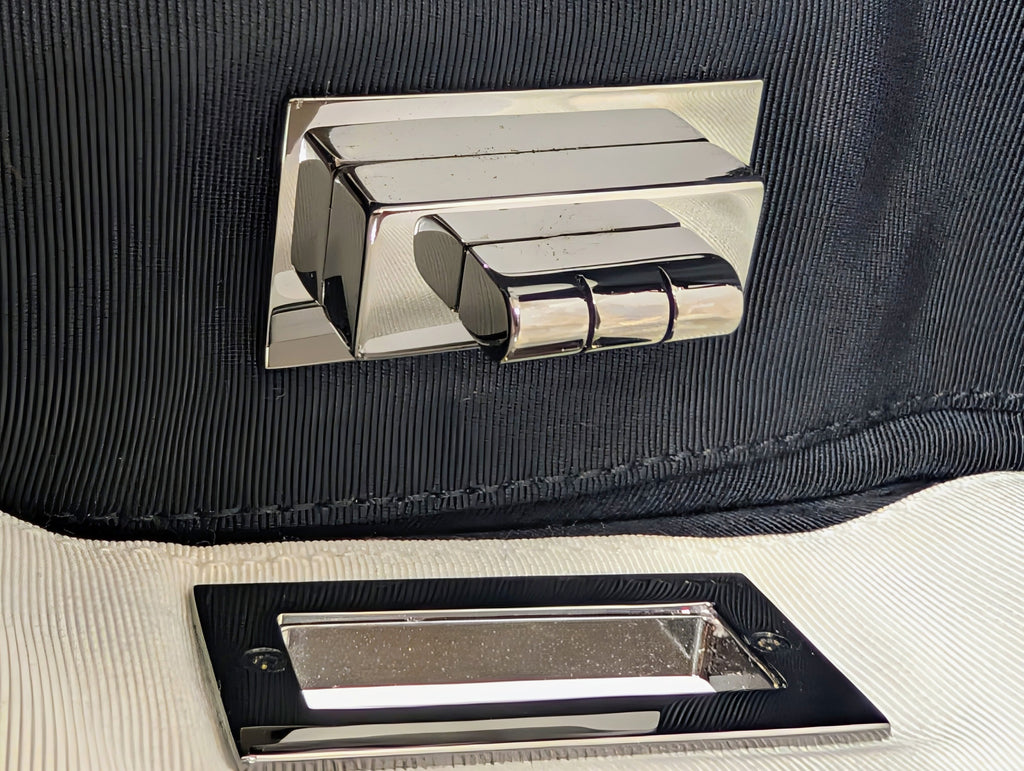 Chanel Black and White Striped Fabric Shopping Tote