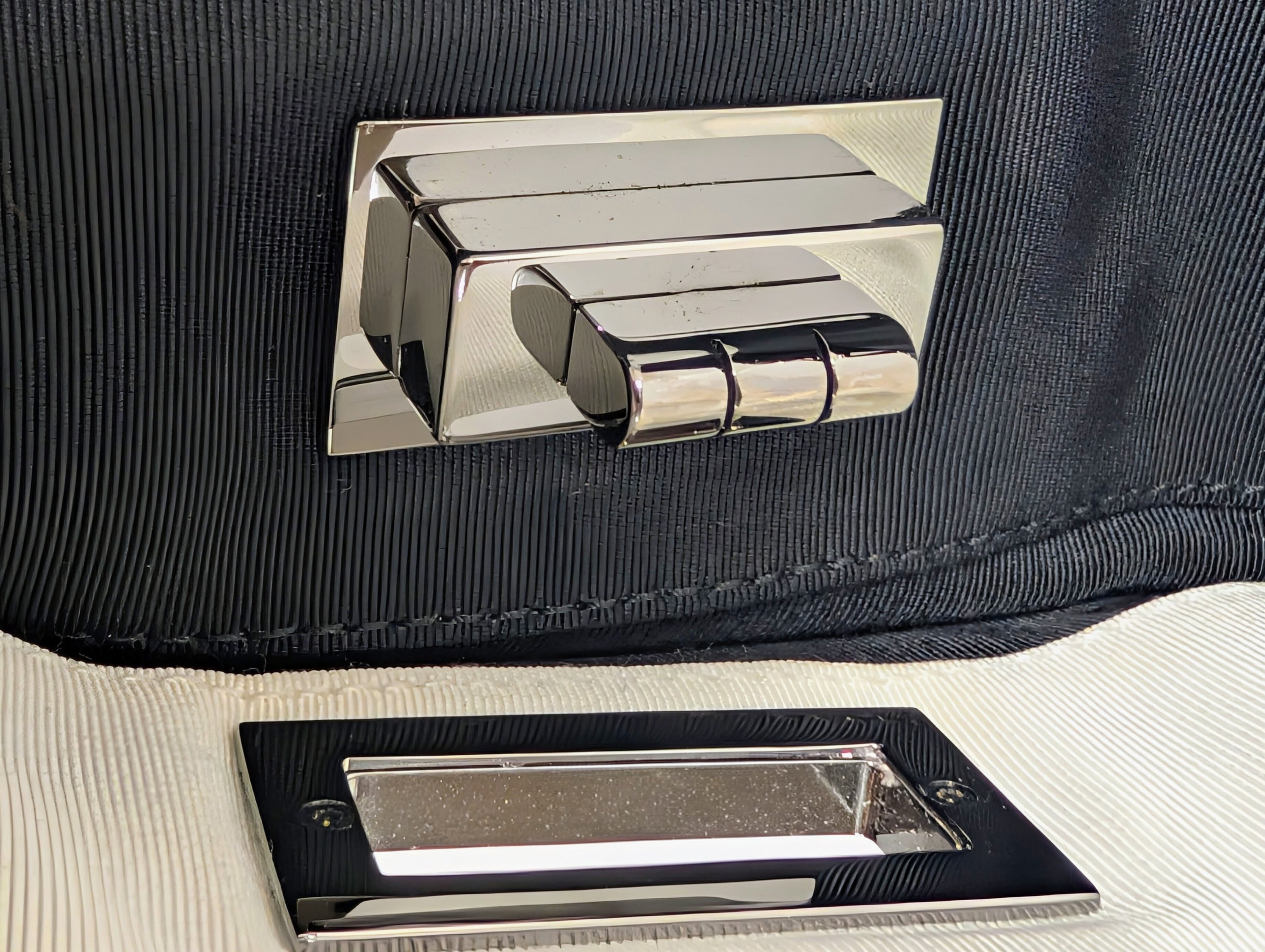 Chanel Black and White Striped Fabric Shopping Tote