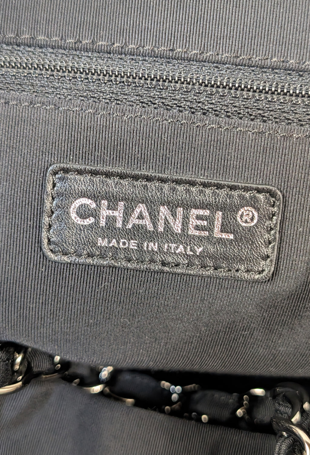 Chanel Black and White Striped Fabric Shopping Tote