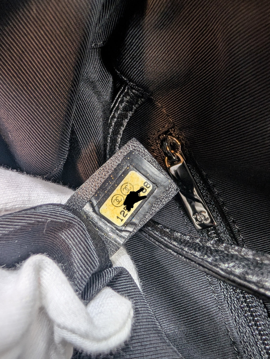 Chanel Black and White Striped Fabric Shopping Tote