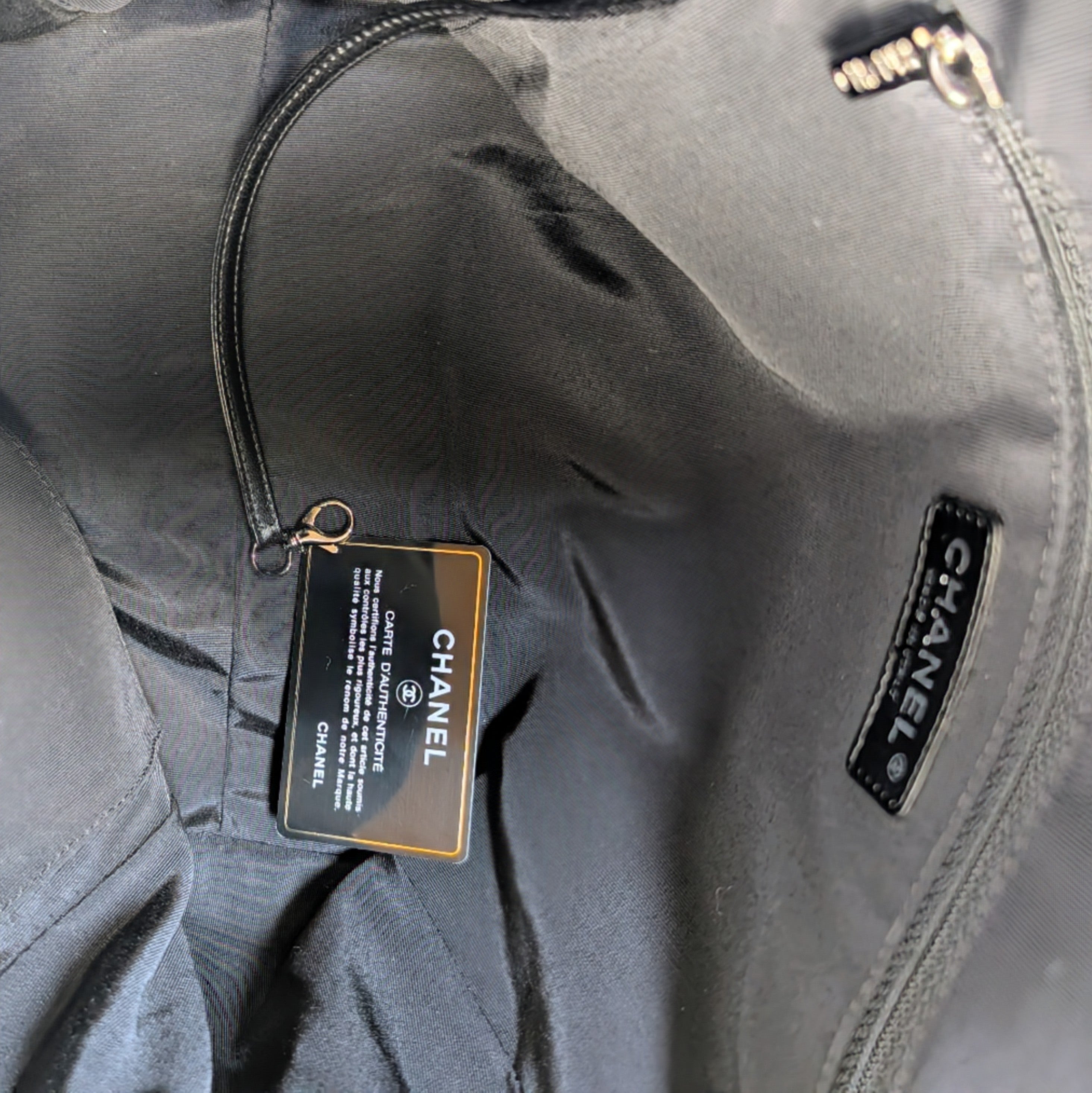 Chanel Black and White Striped Fabric Shopping Tote