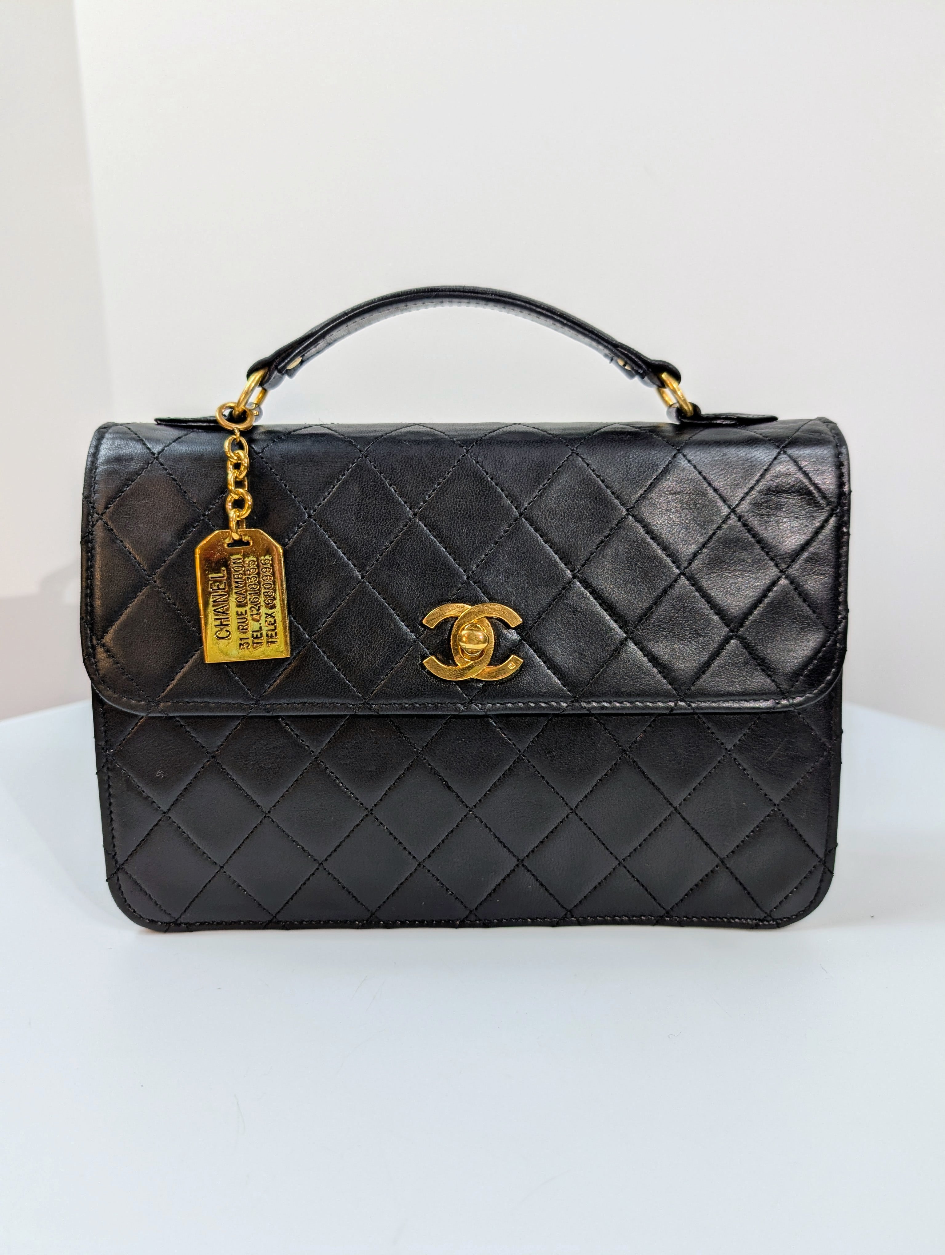Chanel Vintage Black Lambskin Quilted Flap Bag with 31 Rue Cambon Medallion
