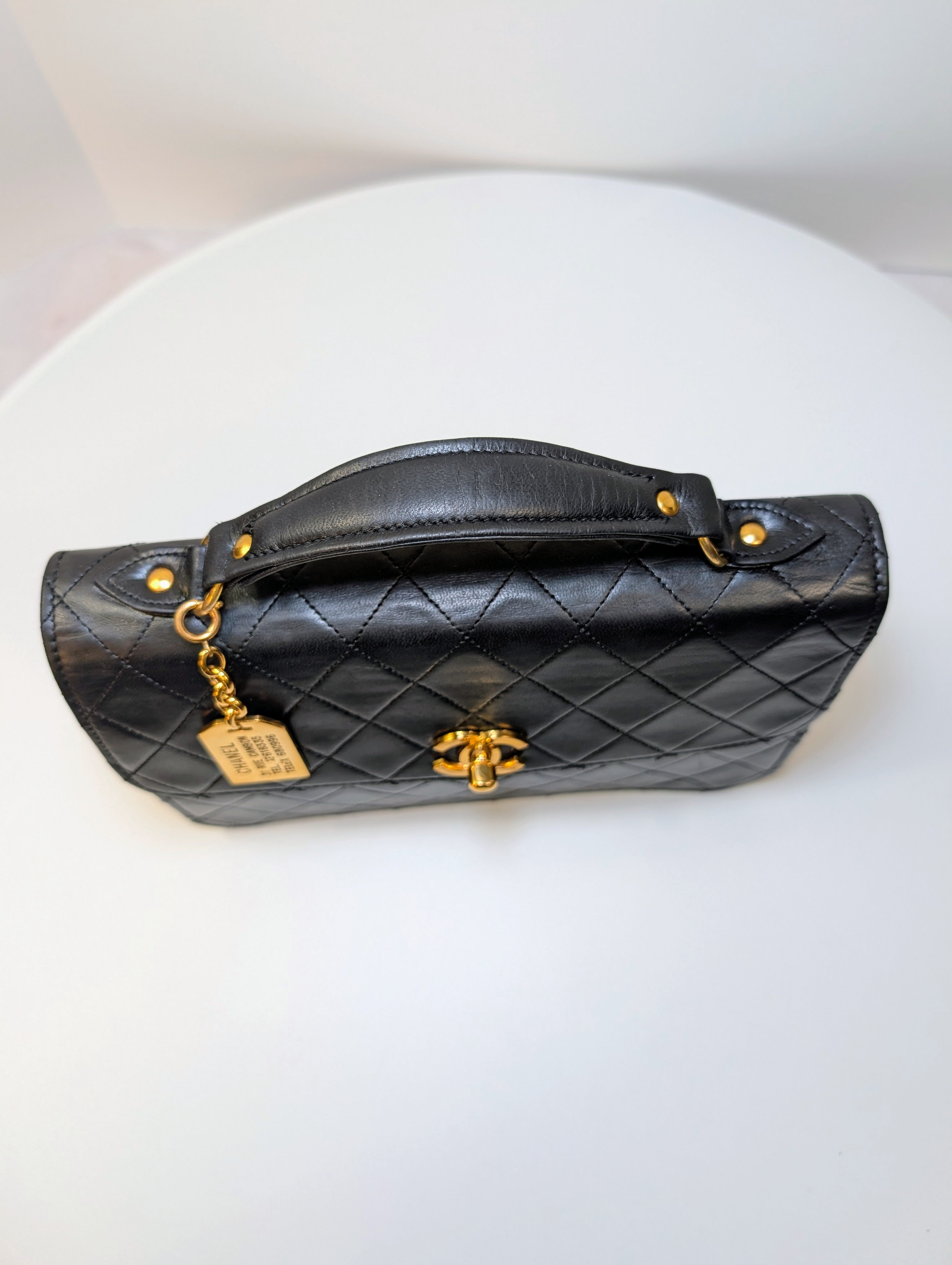 Chanel Vintage Black Lambskin Quilted Flap Bag with 31 Rue Cambon Medallion