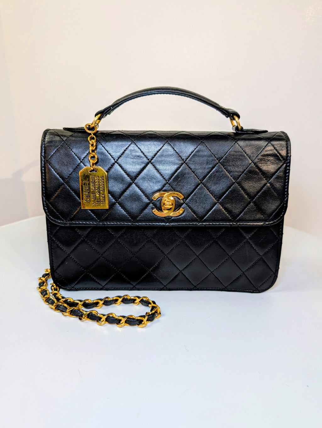 Chanel Vintage Black Lambskin Quilted Flap Bag with 31 Rue Cambon Medallion