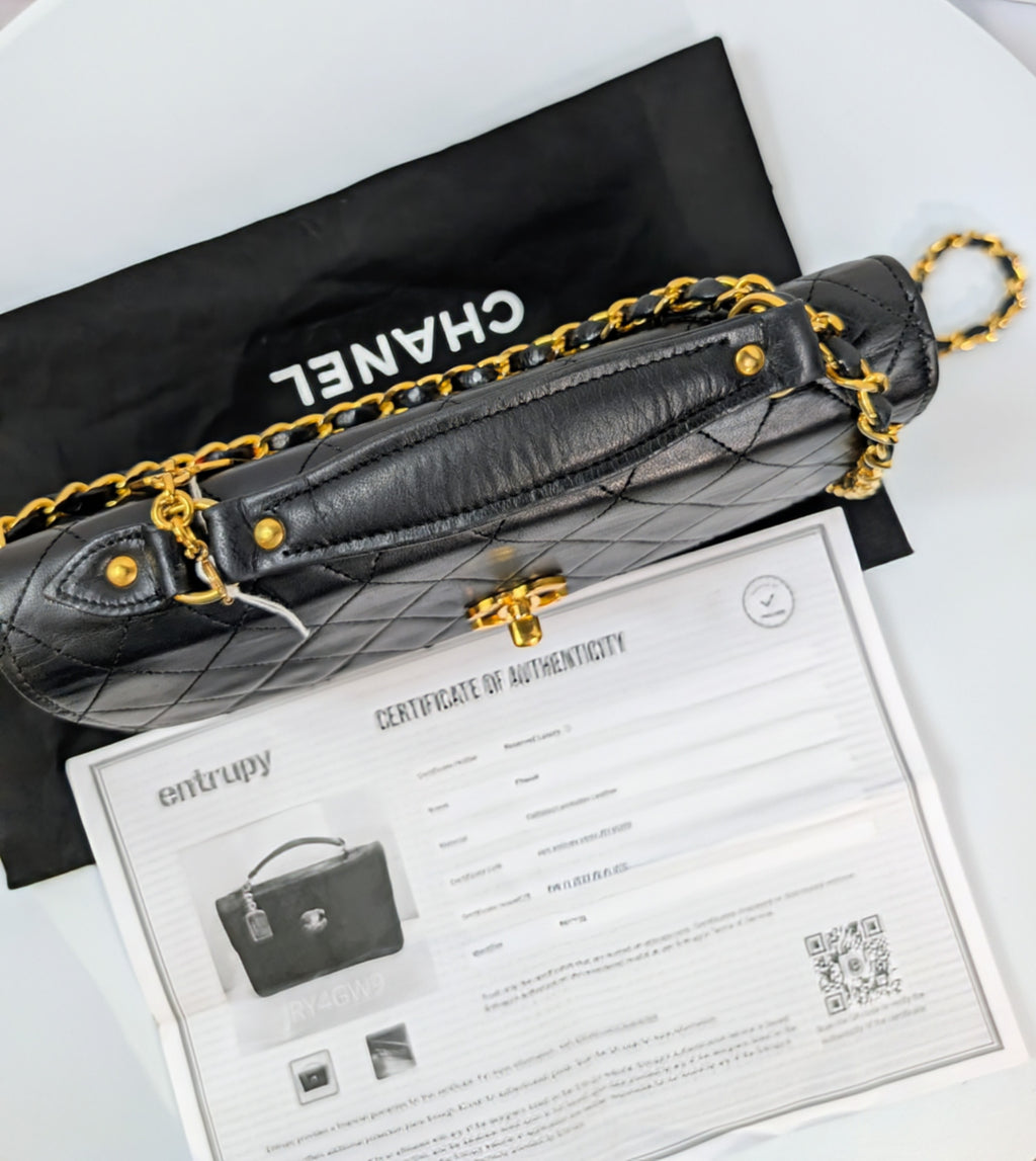 Chanel Vintage Black Lambskin Quilted Flap Bag with 31 Rue Cambon Medallion