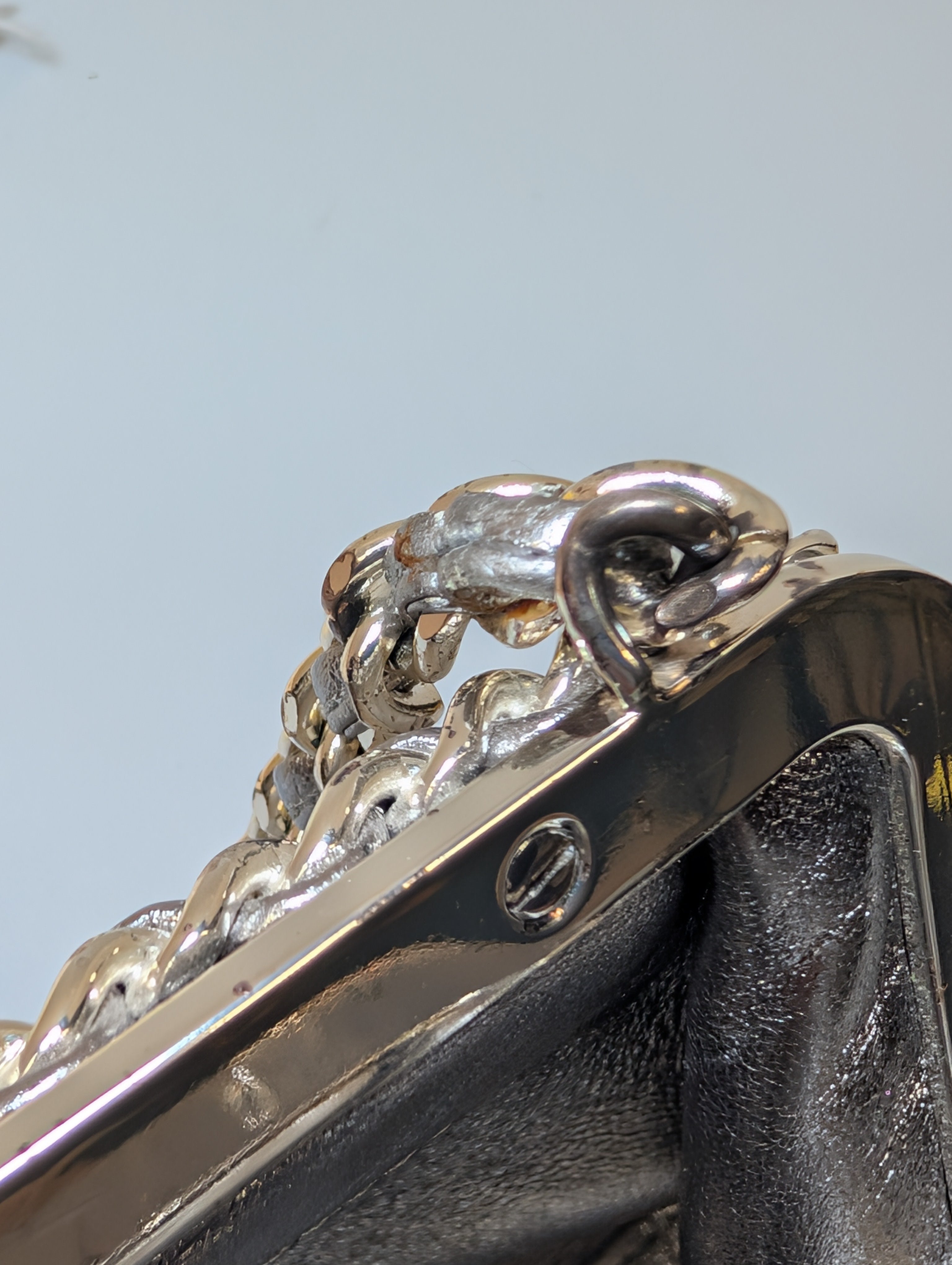 Chanel Vintage Metallic Silver Quilted Lambskin Kisslock Frame Bag (Mini Clutch)