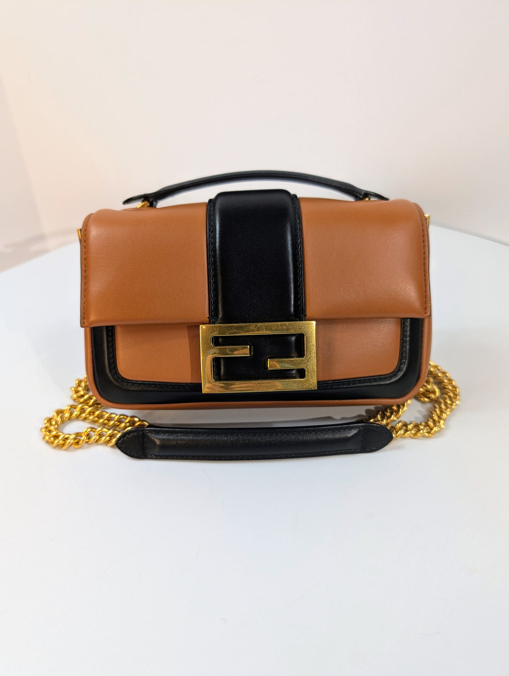 Fendi Brown Black Bicolor Mini Kan I F Shoulder Baguette