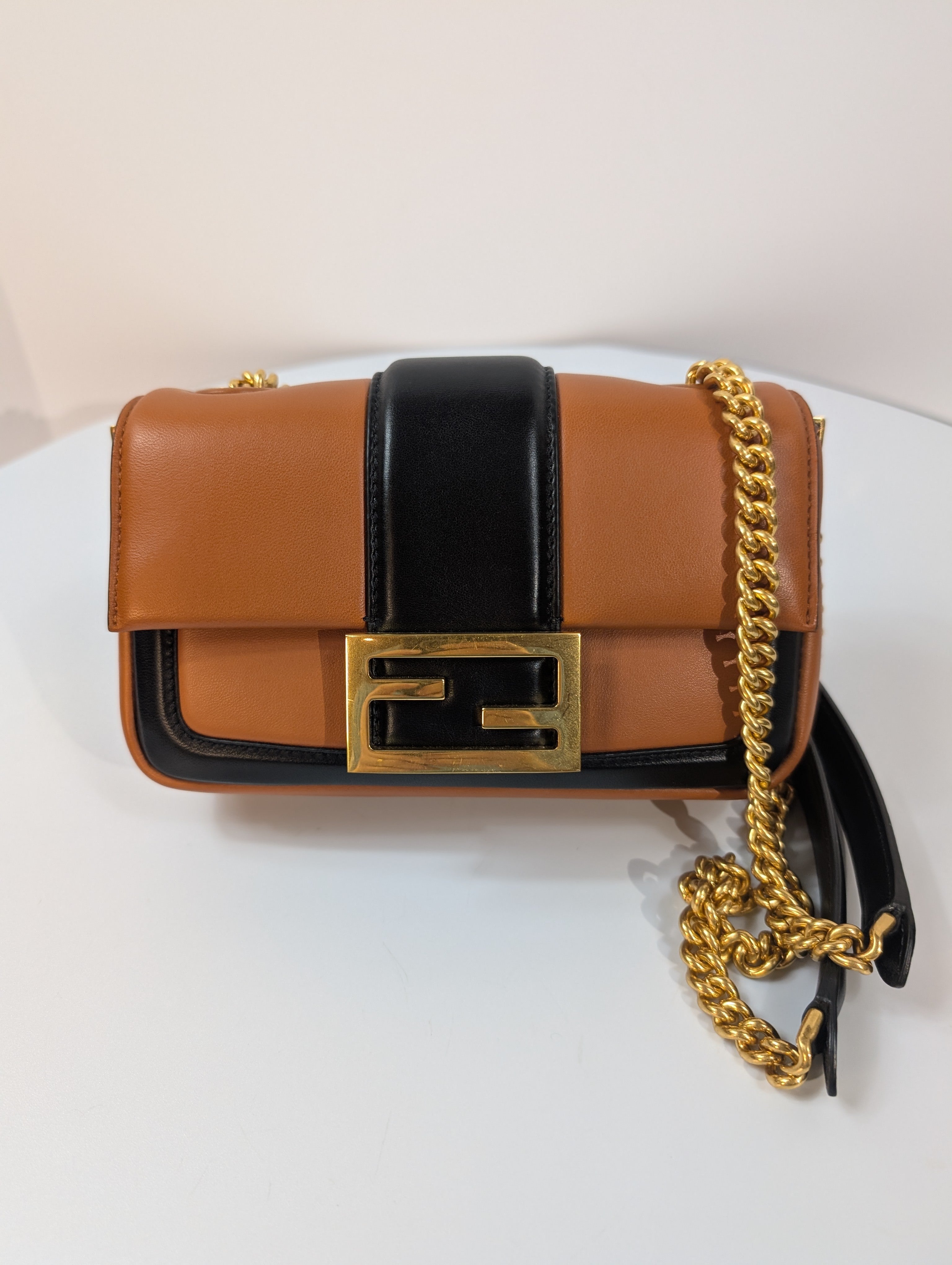 Fendi Brown Black Bicolor Mini Kan I F Shoulder Baguette