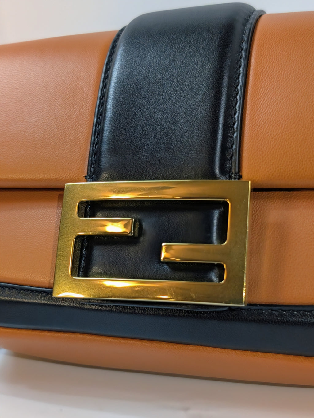 Fendi Brown Black Bicolor Mini Kan I F Shoulder Baguette