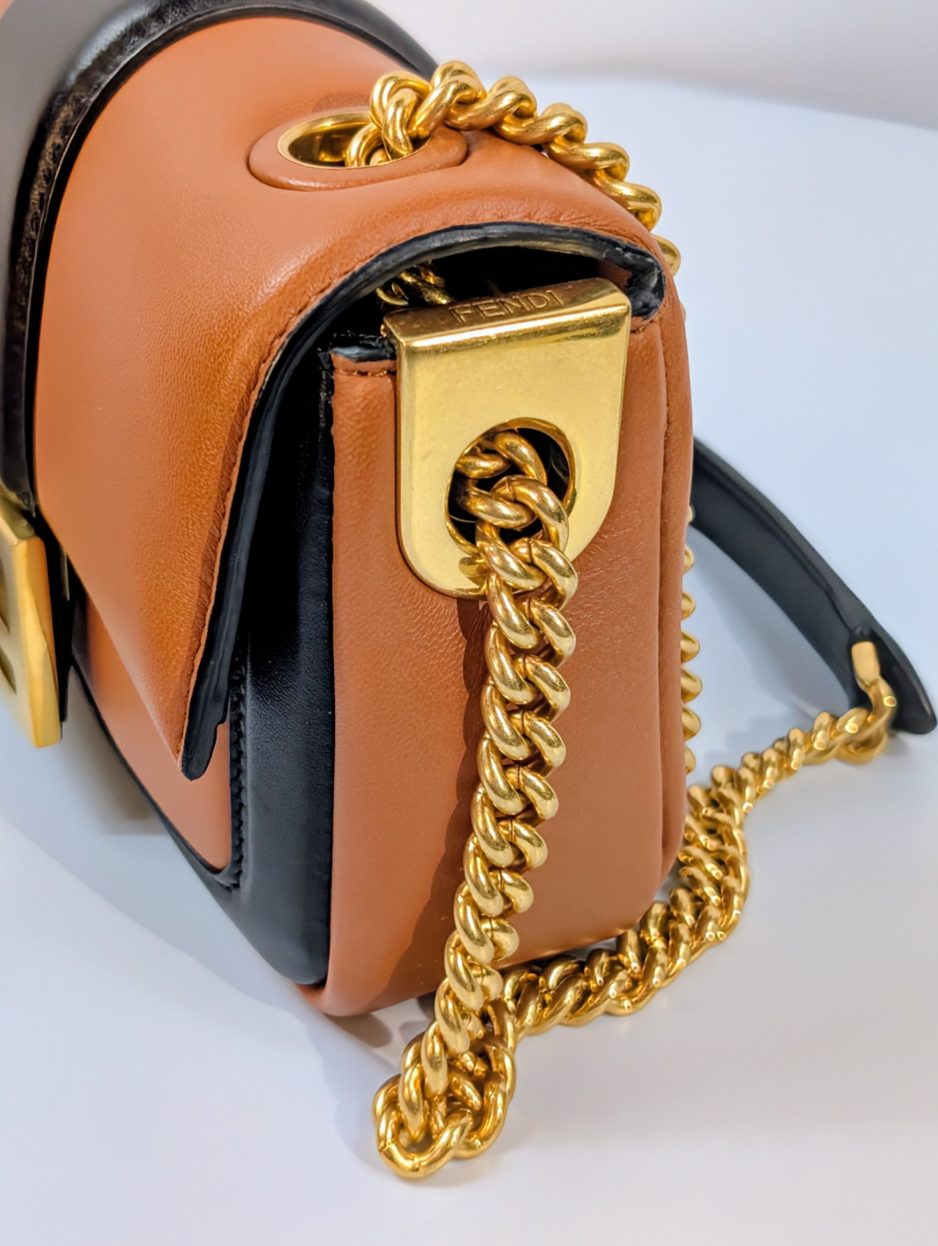 Fendi Brown Black Bicolor Mini Kan I F Shoulder Baguette