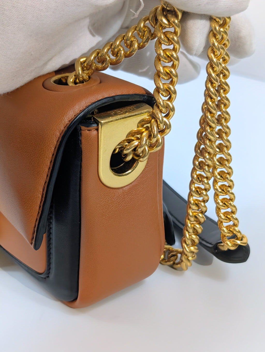 Fendi Brown Black Bicolor Mini Kan I F Shoulder Baguette