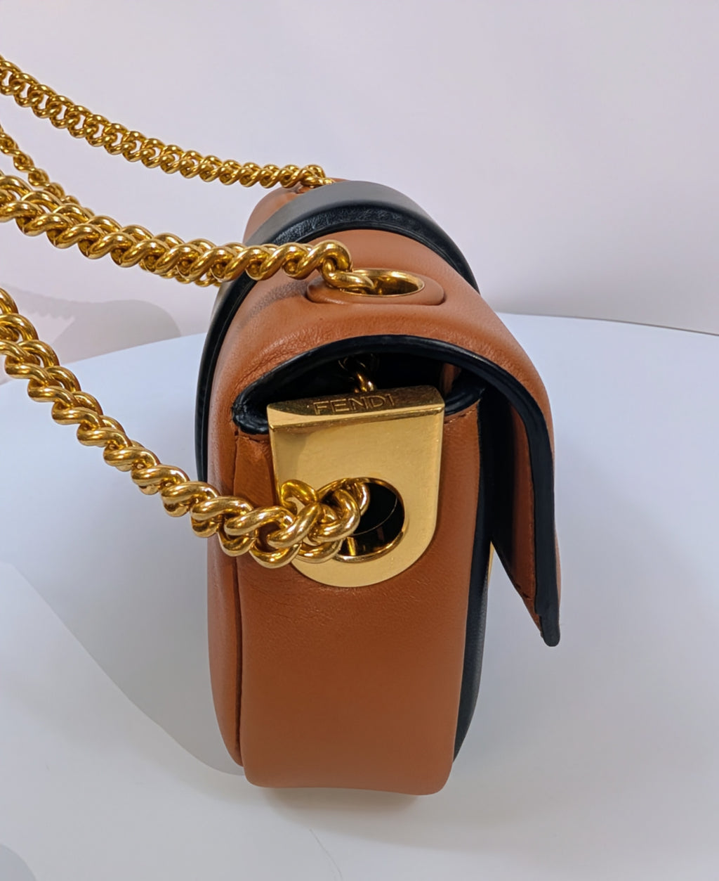 Fendi Brown Black Bicolor Mini Kan I F Shoulder Baguette