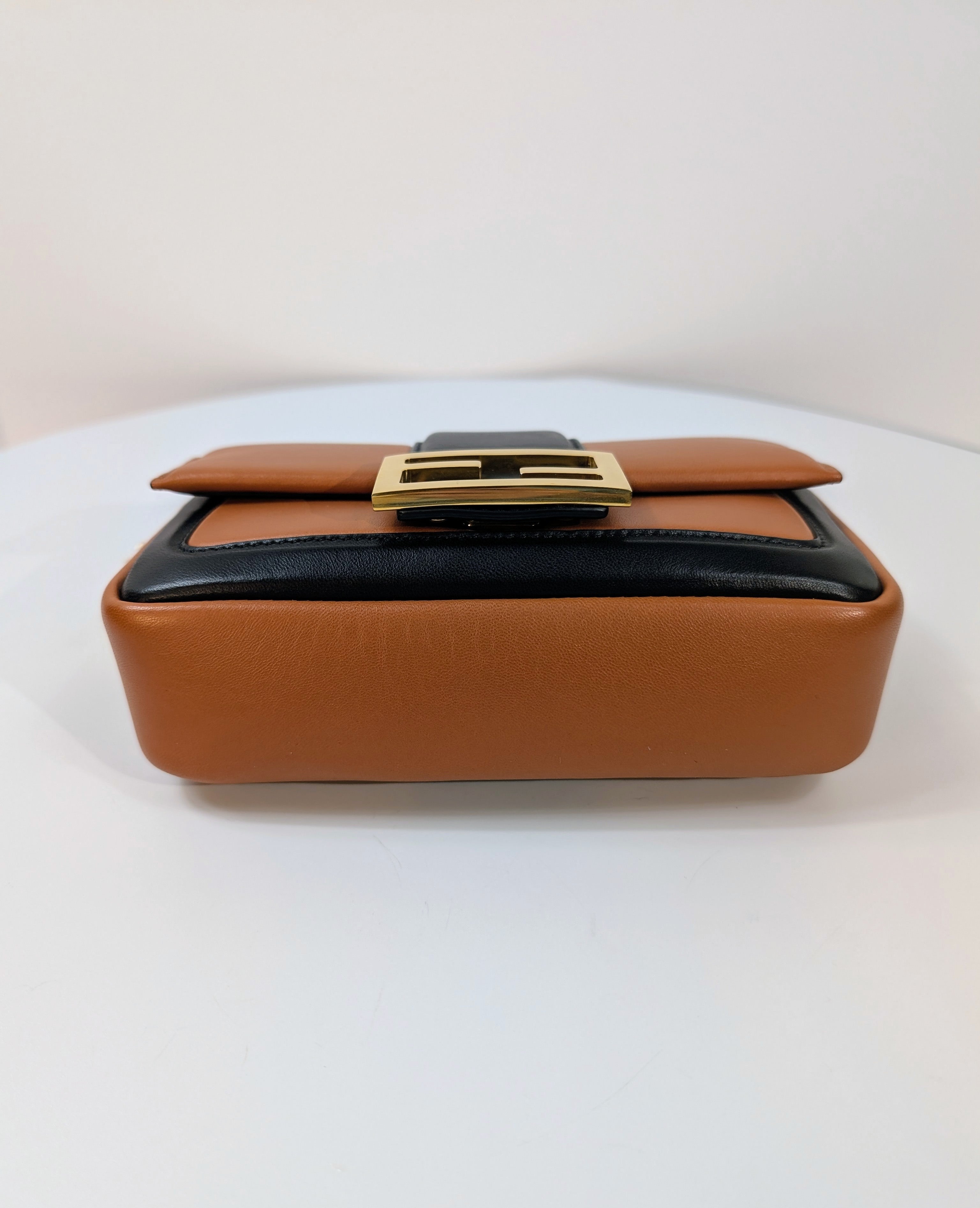 Fendi Brown Black Bicolor Mini Kan I F Shoulder Baguette