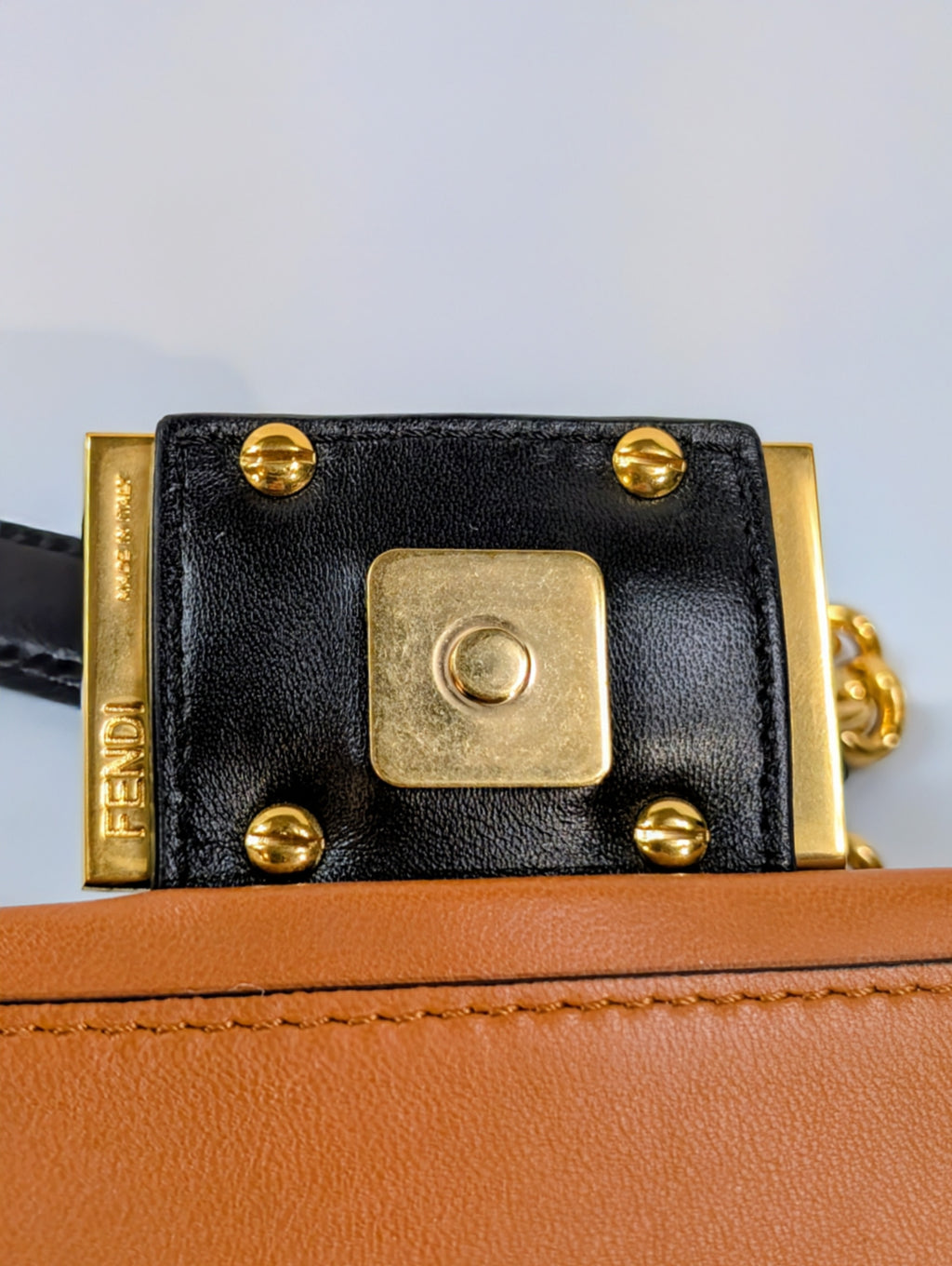 Fendi Brown Black Bicolor Mini Kan I F Shoulder Baguette