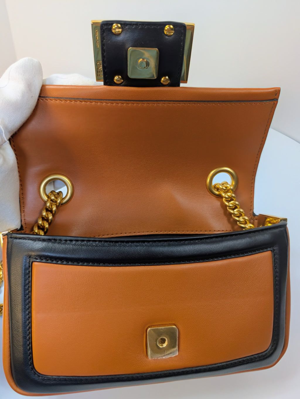 Fendi Brown Black Bicolor Mini Kan I F Shoulder Baguette