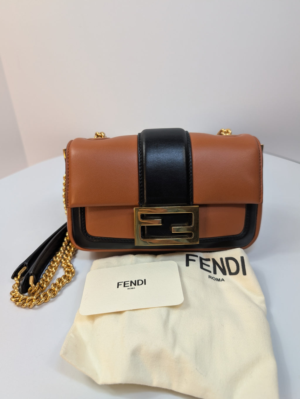 Fendi Brown Black Bicolor Mini Kan I F Shoulder Baguette