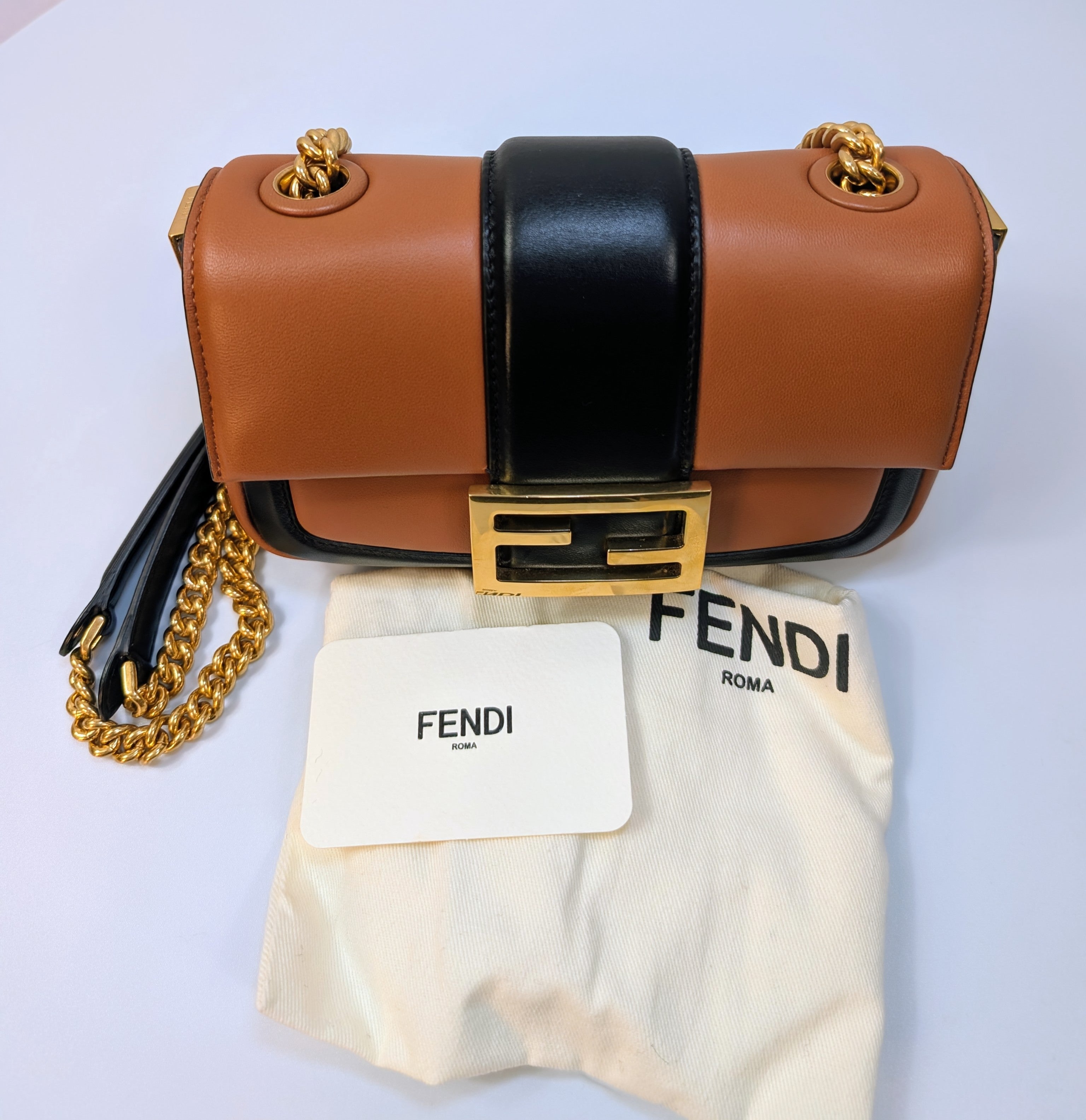 Fendi Brown Black Bicolor Mini Kan I F Shoulder Baguette