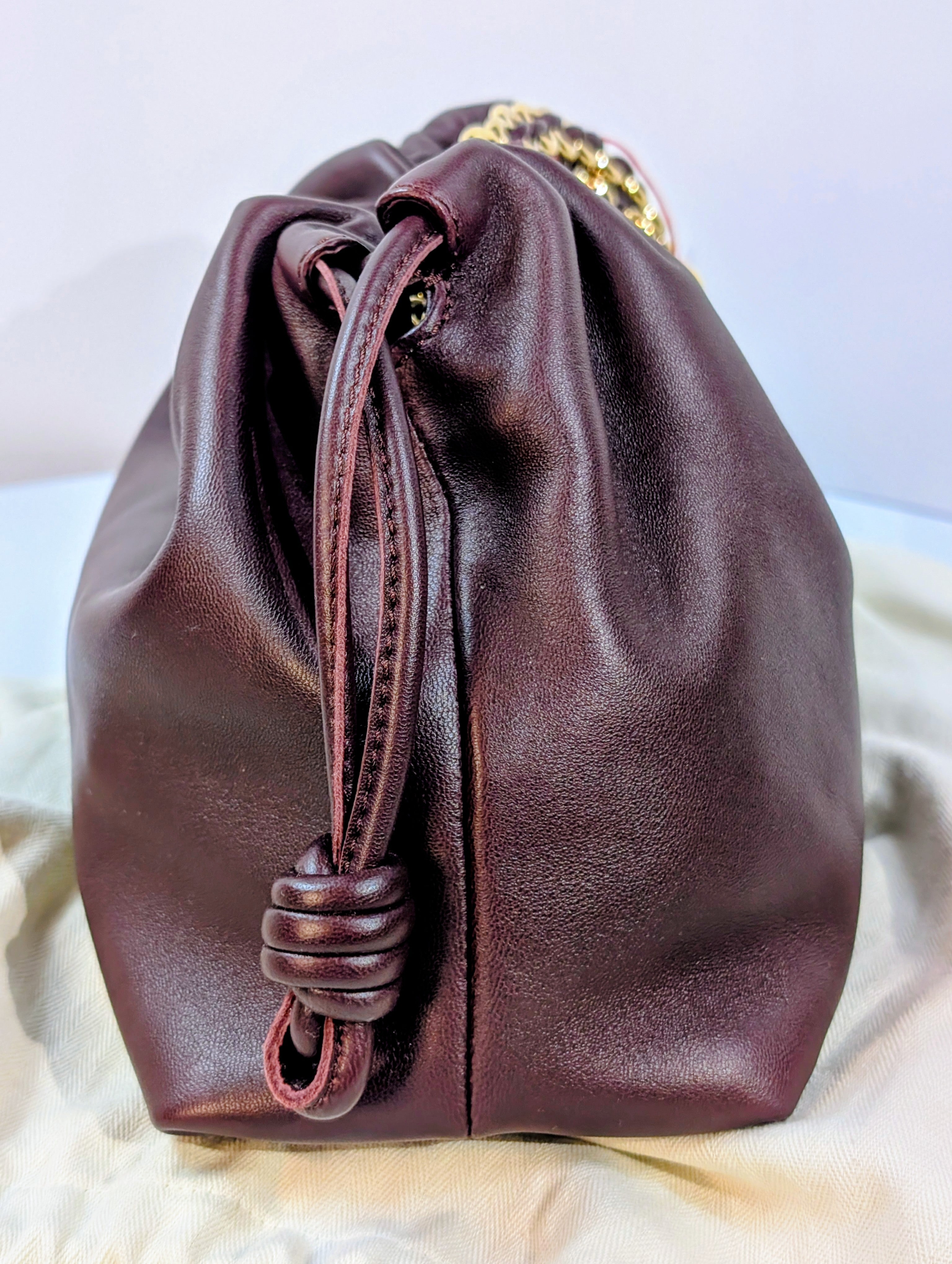 NWT Loewe Medium Flamenco Purse in Burgundy Nappa Lambskin, with Two Straps