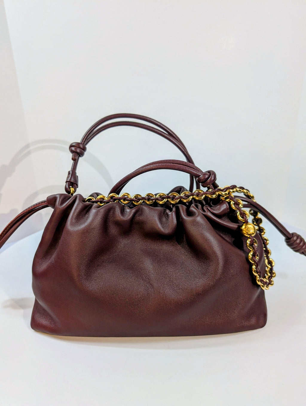 NWT Loewe Medium Flamenco Purse in Burgundy Nappa Lambskin, with Two Straps