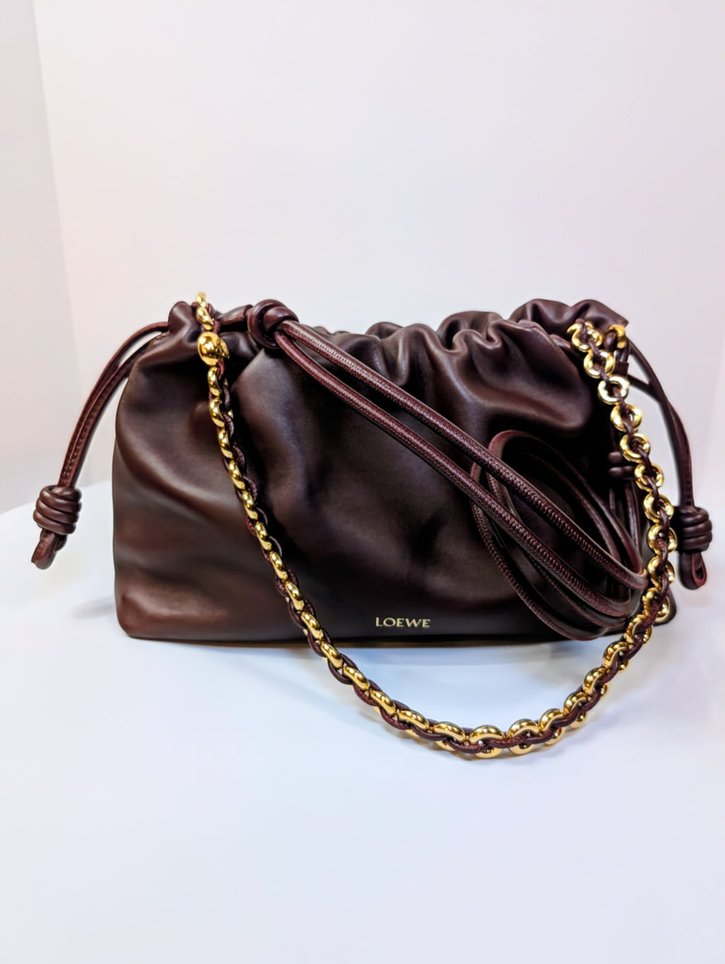 NWT Loewe Medium Flamenco Purse in Burgundy Nappa Lambskin, with Two Straps