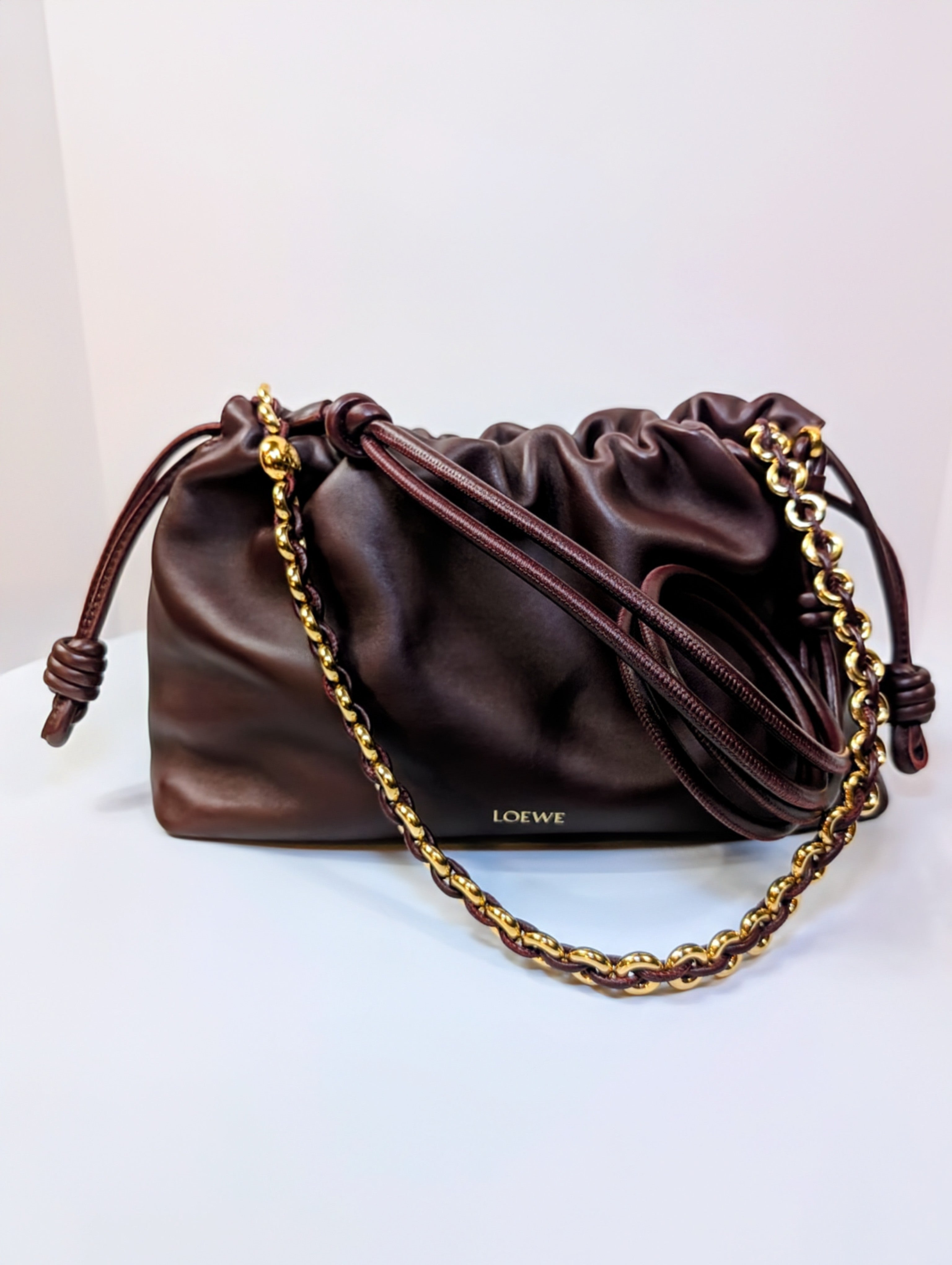 NWT Loewe Medium Flamenco Purse in Burgundy Nappa Lambskin, with Two Straps