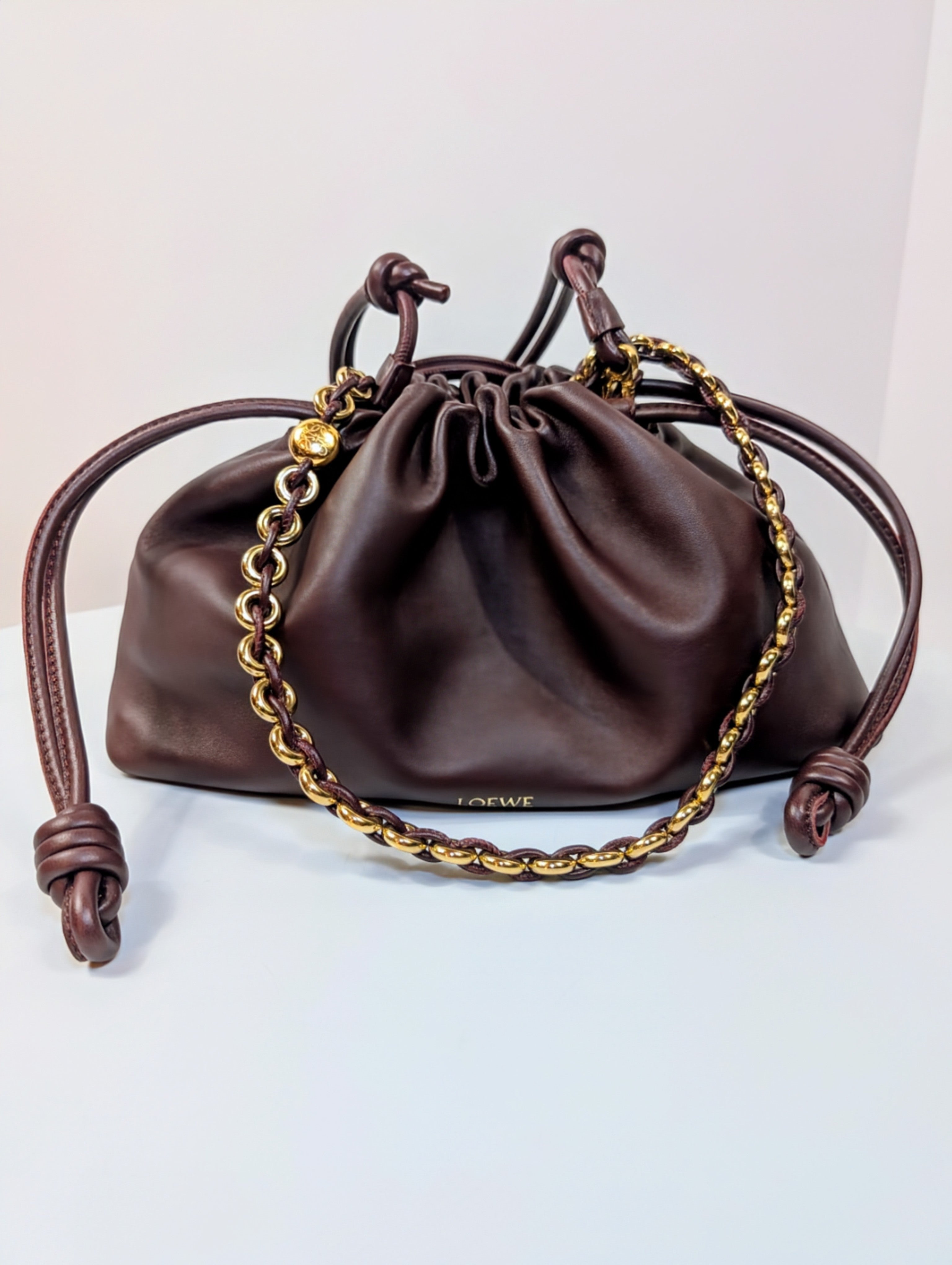 NWT Loewe Medium Flamenco Purse in Burgundy Nappa Lambskin, with Two Straps