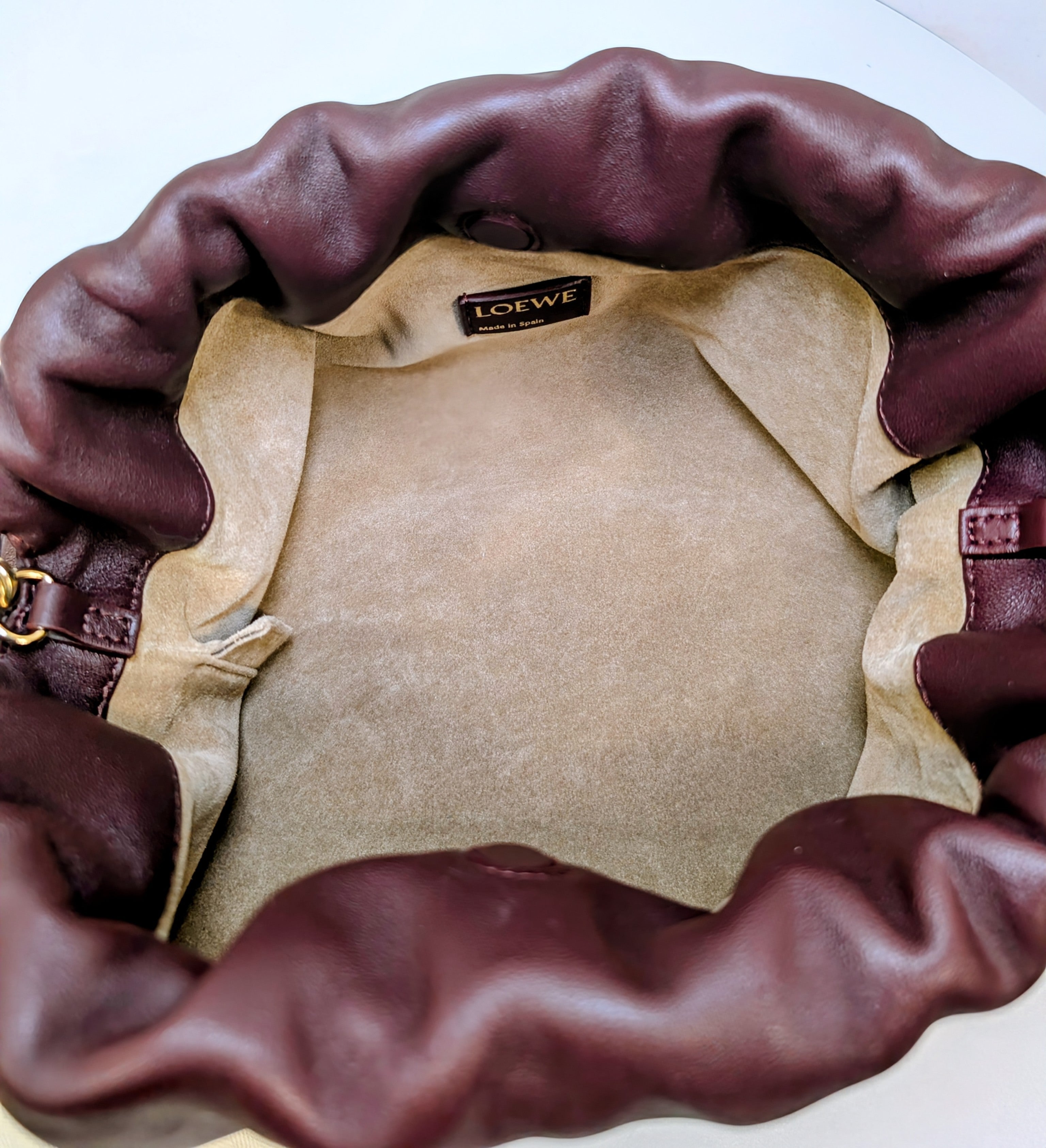 NWT Loewe Medium Flamenco Purse in Burgundy Nappa Lambskin, with Two Straps