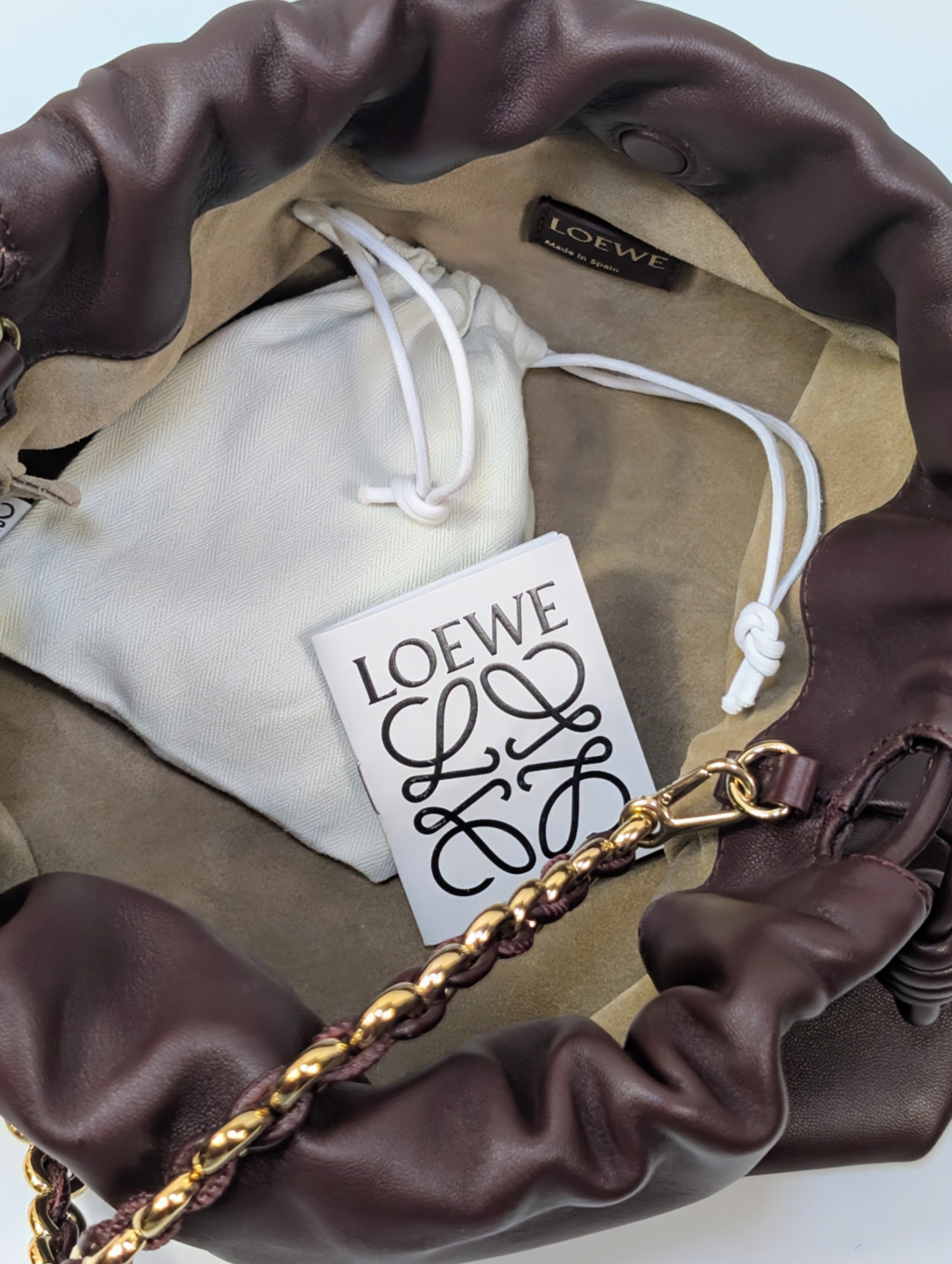 NWT Loewe Medium Flamenco Purse in Burgundy Nappa Lambskin, with Two Straps