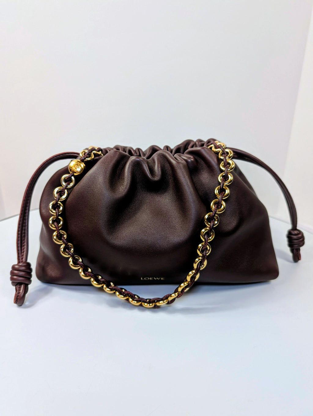 NWT Loewe Medium Flamenco Purse in Burgundy Nappa Lambskin, with Two Straps