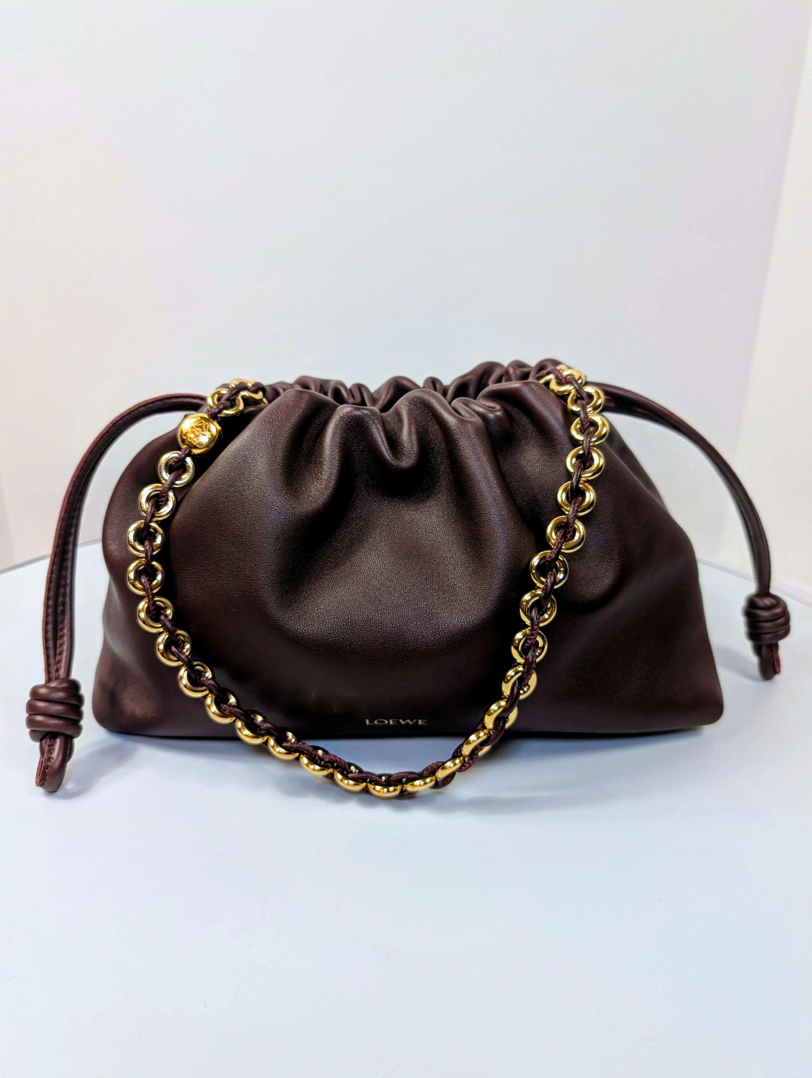 NWT Loewe Medium Flamenco Purse in Burgundy Nappa Lambskin, with Two Straps