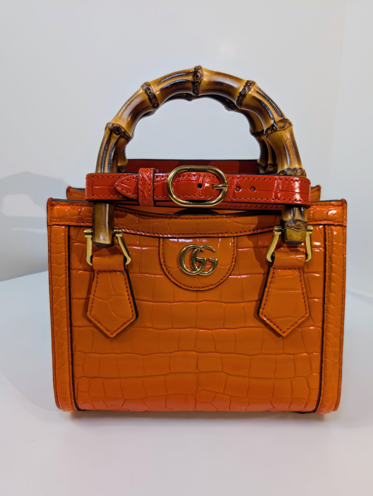 Gucci Rare Orange Crocodile Small Diana Tote Bag Complete Collector’s Set