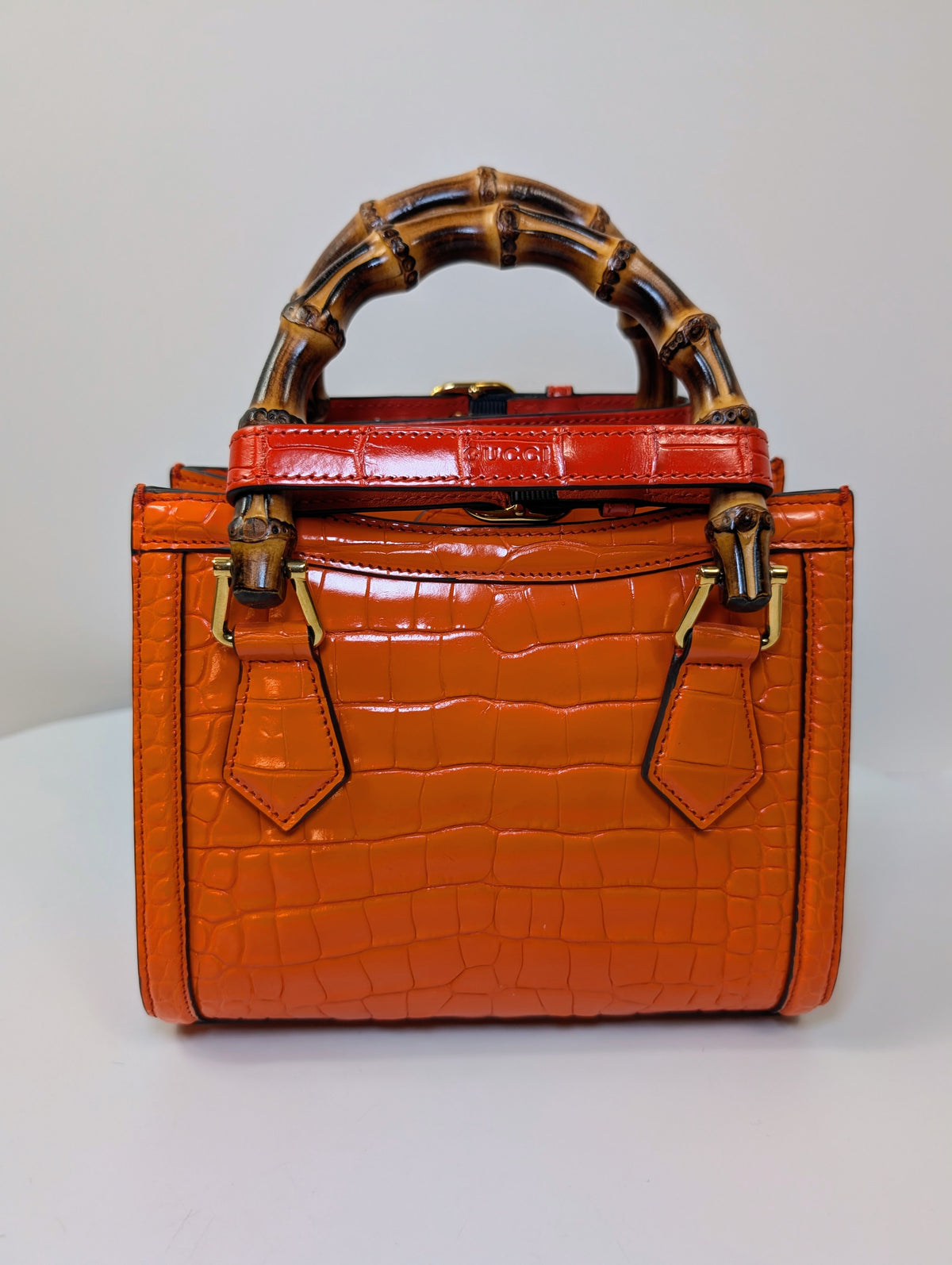 Gucci Rare Orange Crocodile Small Diana Tote Bag Complete Collector’s Set