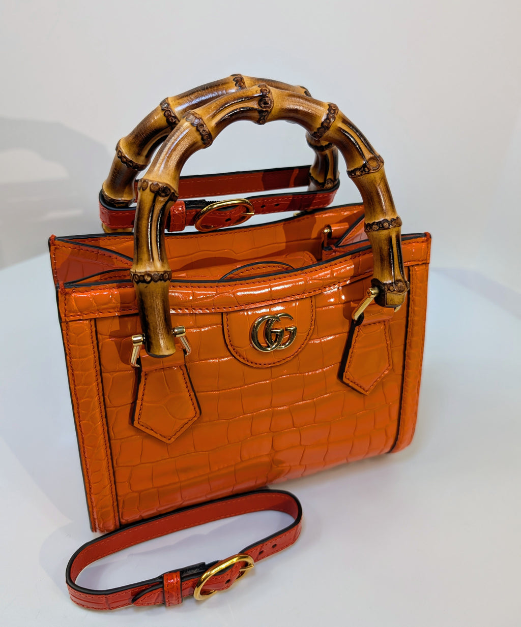 Gucci Rare Orange Crocodile Small Diana Tote Bag Complete Collector’s Set