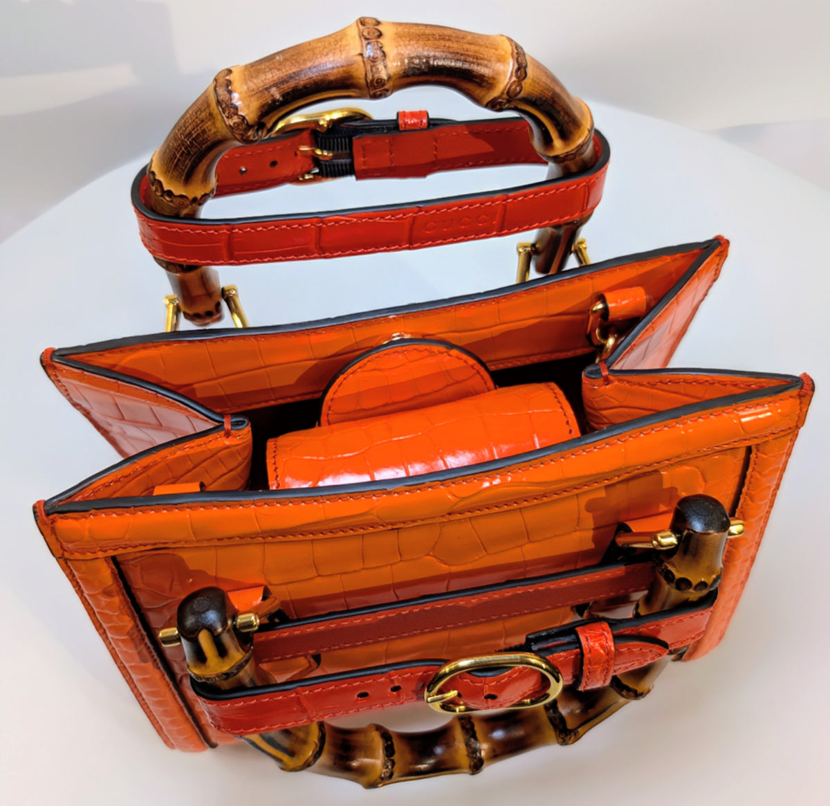 Gucci Rare Orange Crocodile Small Diana Tote Bag Complete Collector’s Set