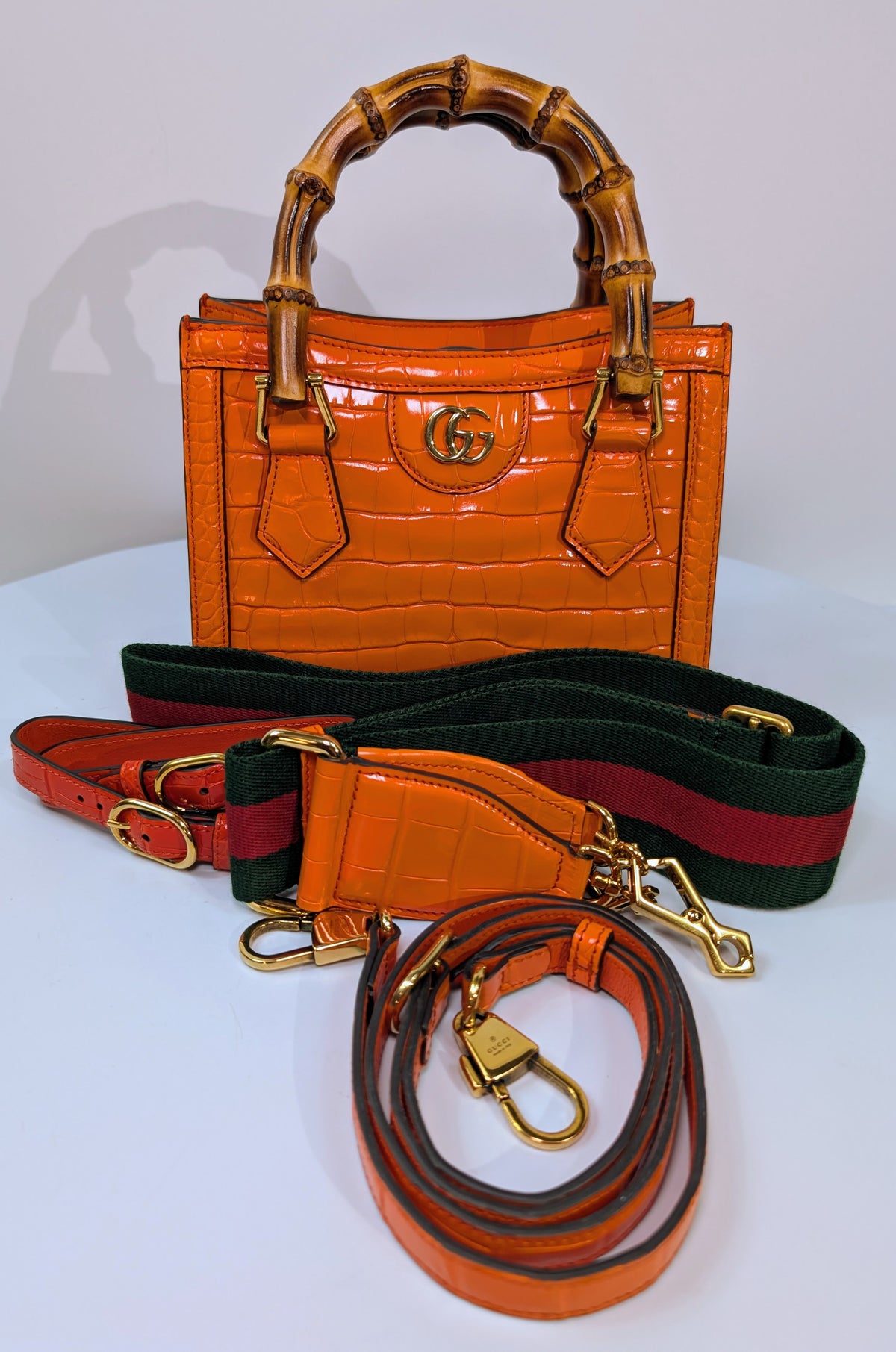Gucci Rare Orange Crocodile Small Diana Tote Bag Complete Collector’s Set