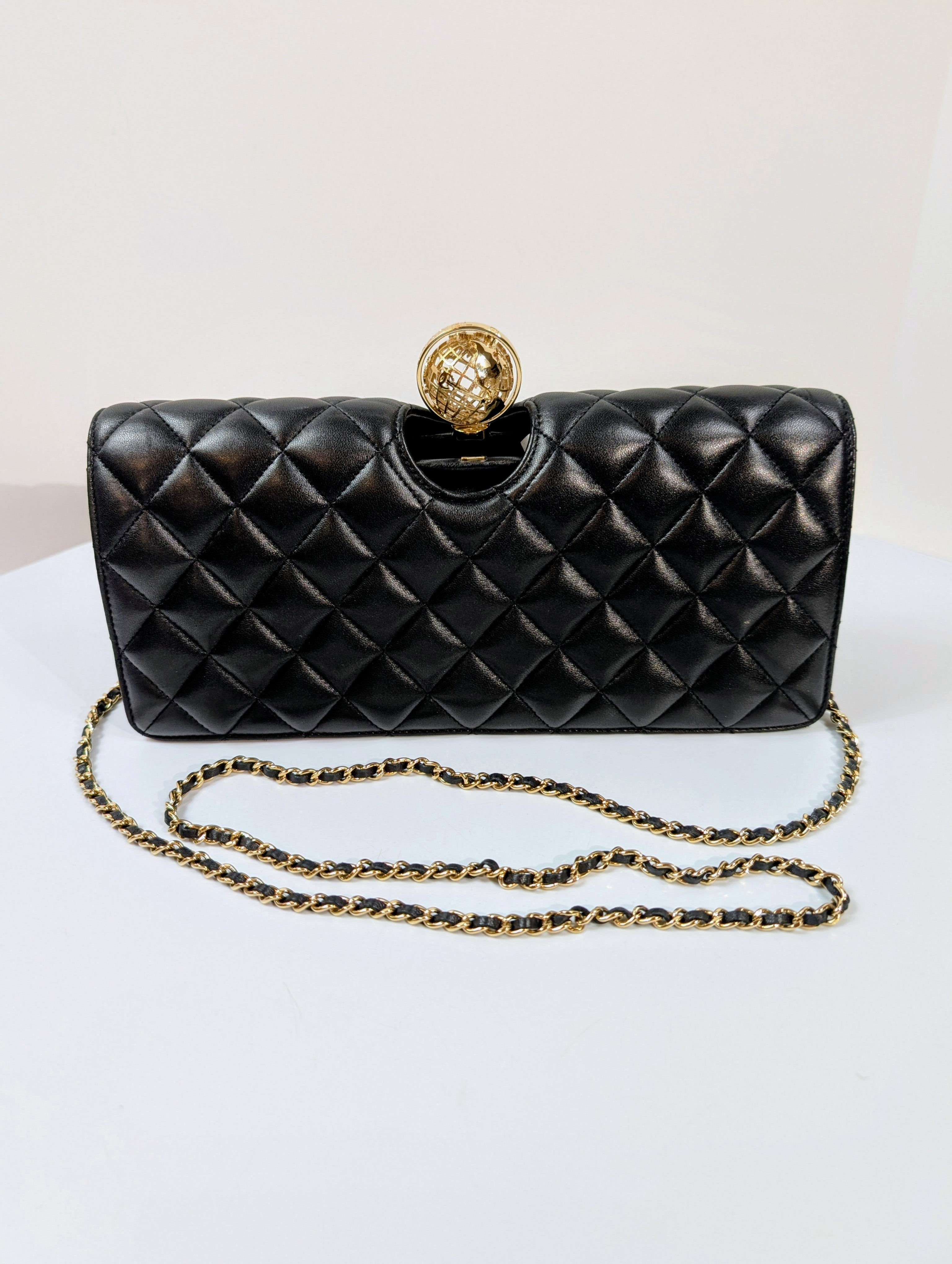 Chanel Vintage Rare "Around The World" Chain Clutch Crossbody Bag