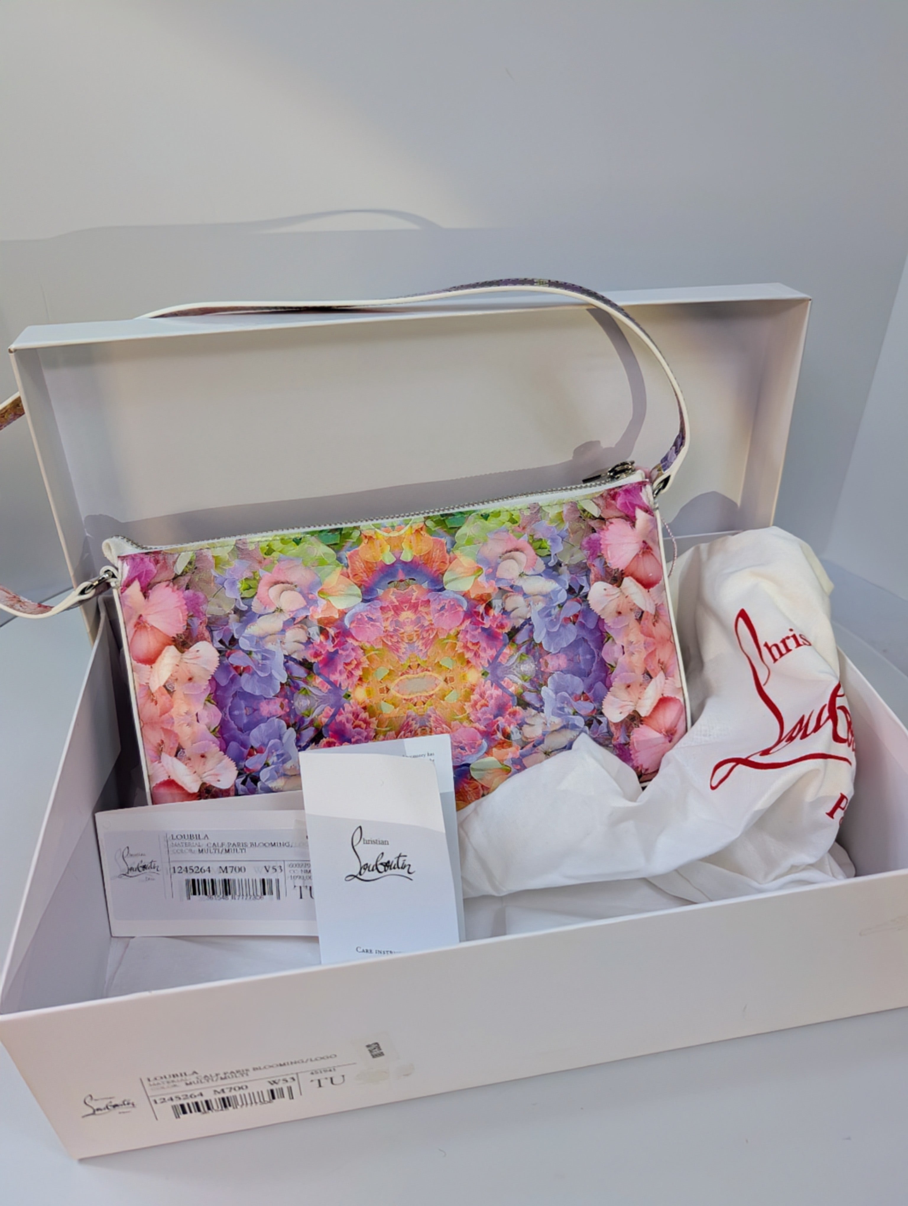 Christian Louboutin NWT Floral Kaleidoscope Naplak Leather Cabata Mini Pouch