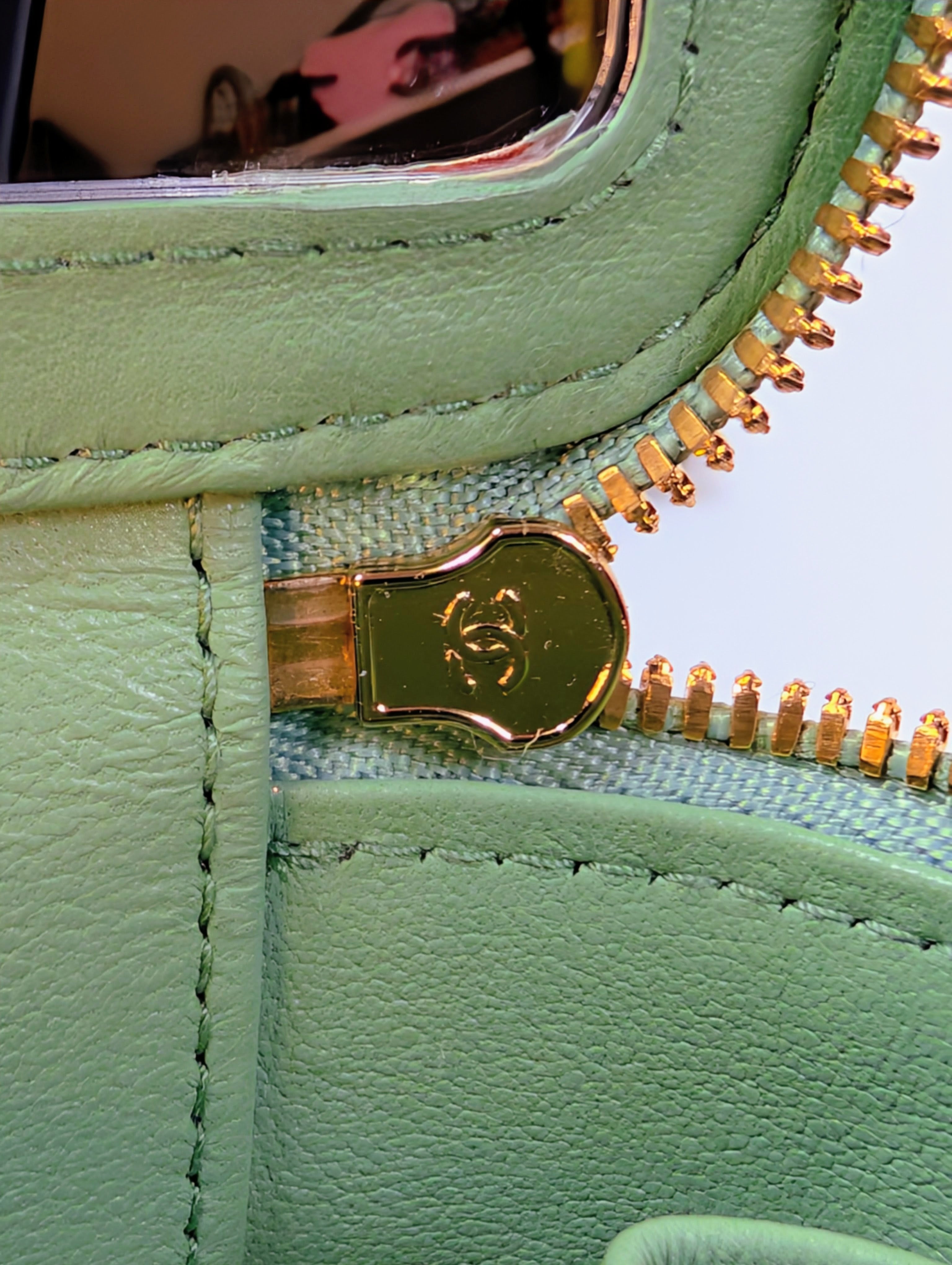 Chanel Light Green Mint Lambskin Quilted Mini Vanity Case with CC Charms