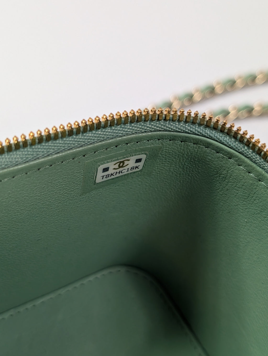 Chanel Light Green Mint Lambskin Quilted Mini Vanity Case with CC Charms