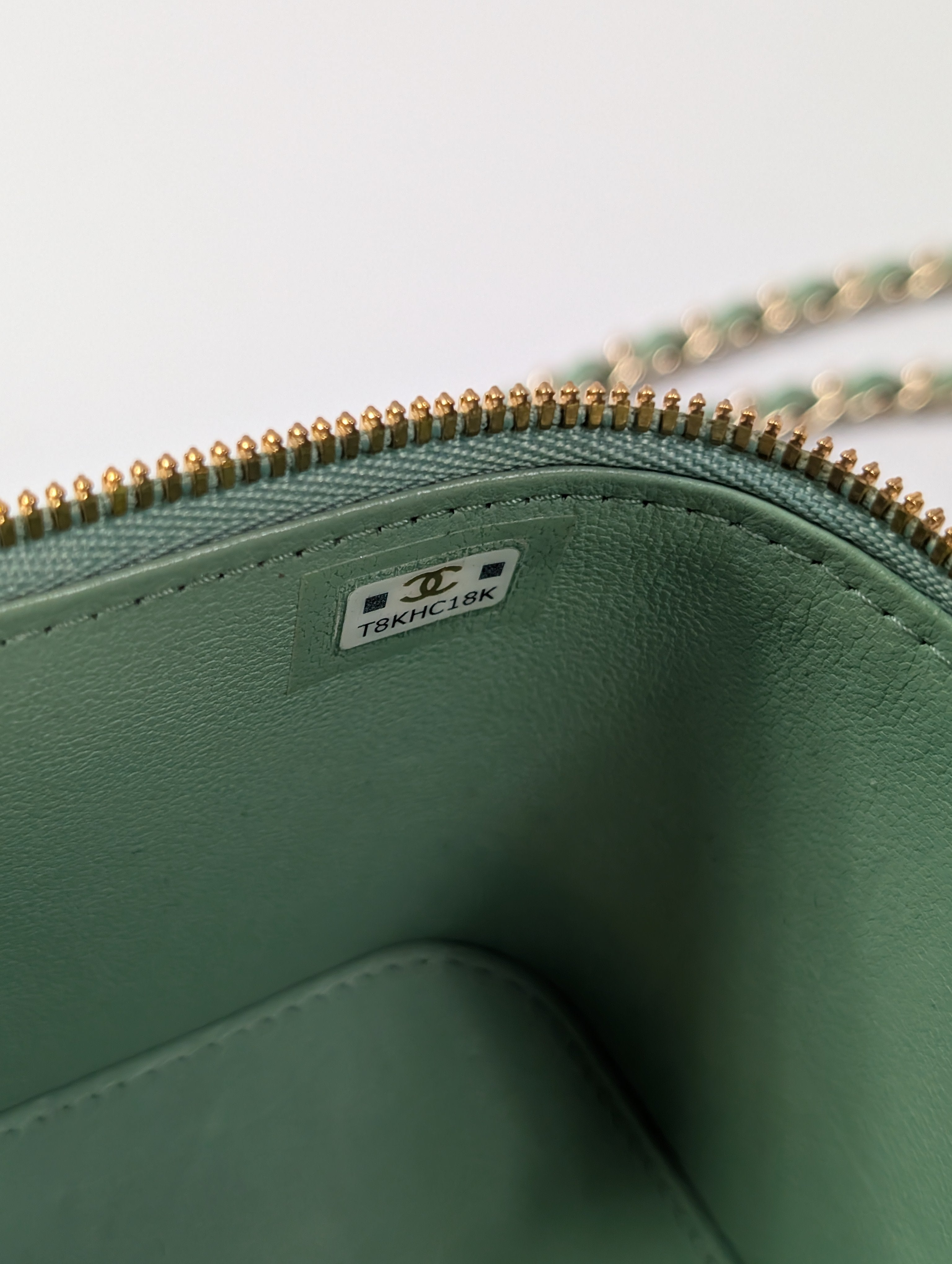 Chanel Light Green Mint Lambskin Quilted Mini Vanity Case with CC Charms