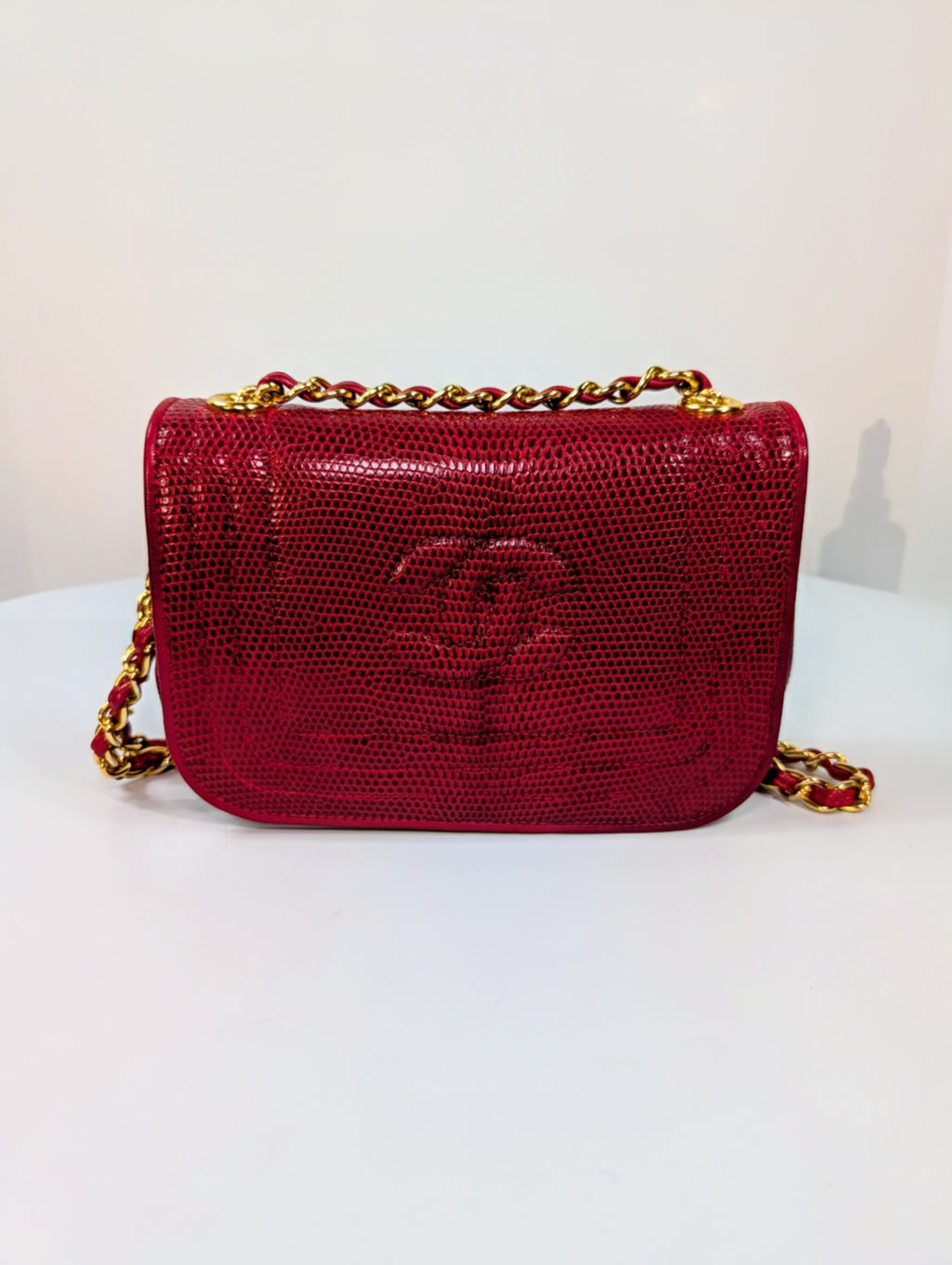 Chanel Rare Vintage Red Lizard Leather Mini Rectangular Flap Bag