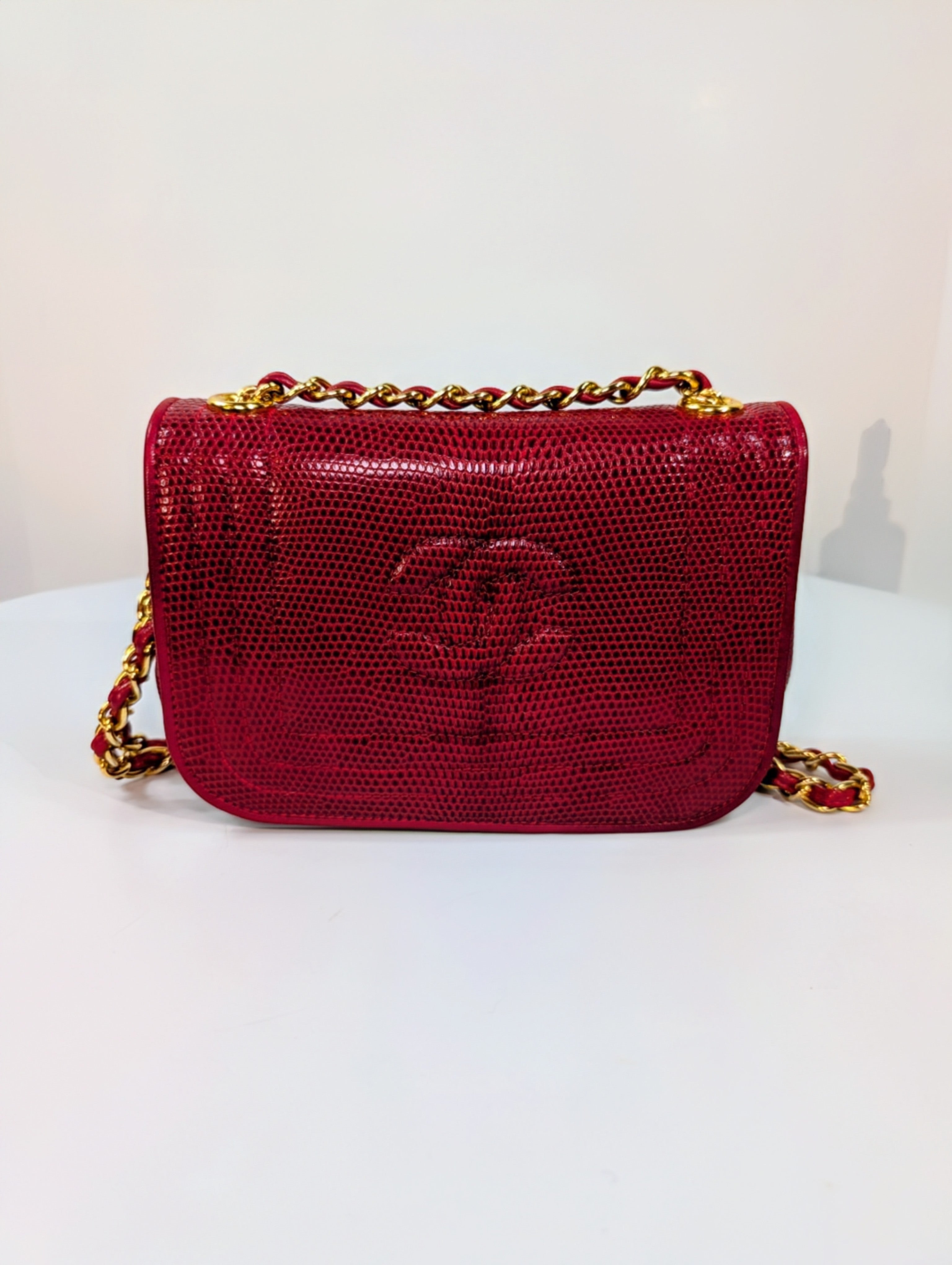 Chanel Rare Vintage Red Lizard Leather Mini Rectangular Flap Bag