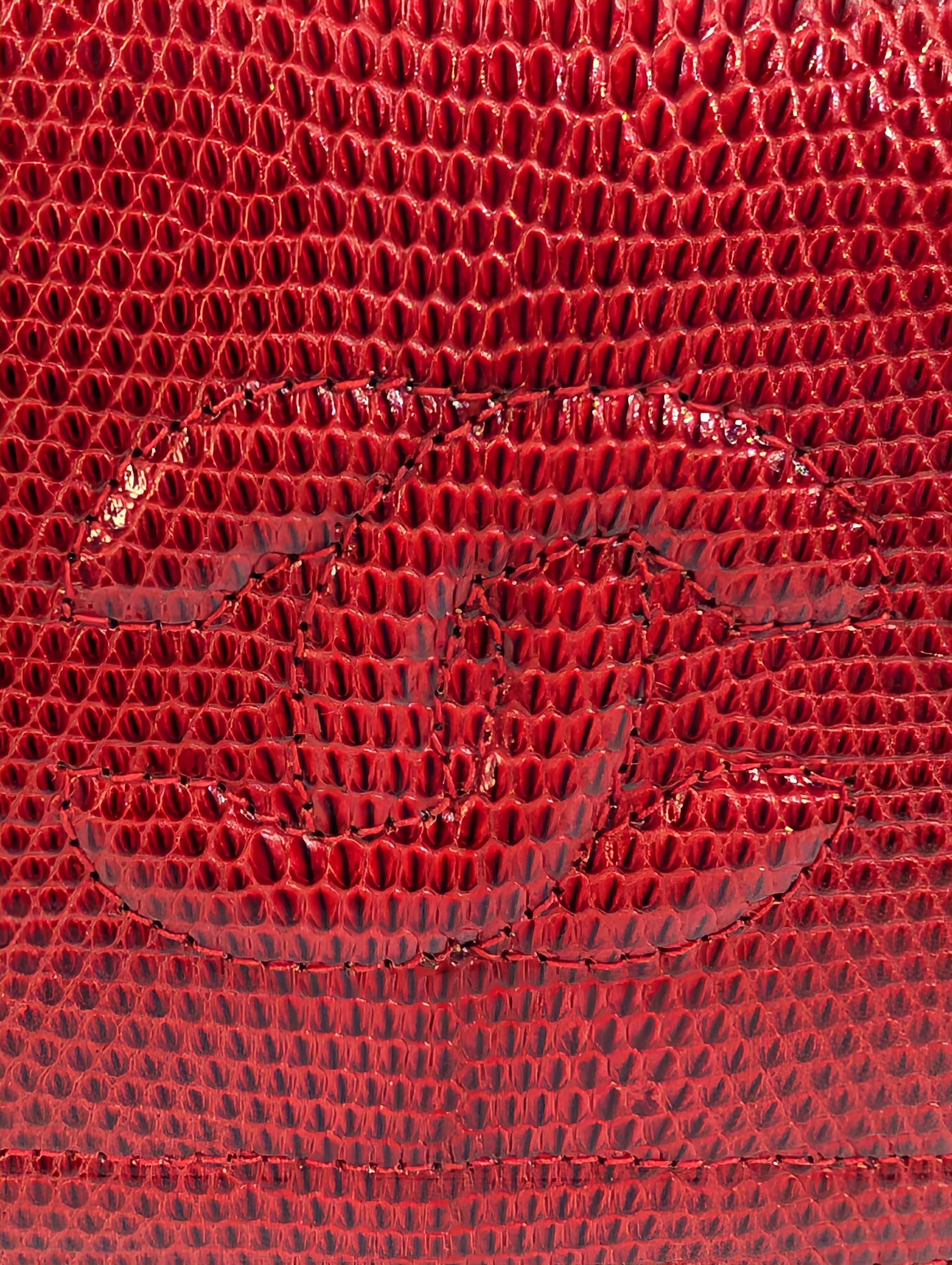 Chanel Rare Vintage Red Lizard Leather Mini Rectangular Flap Bag