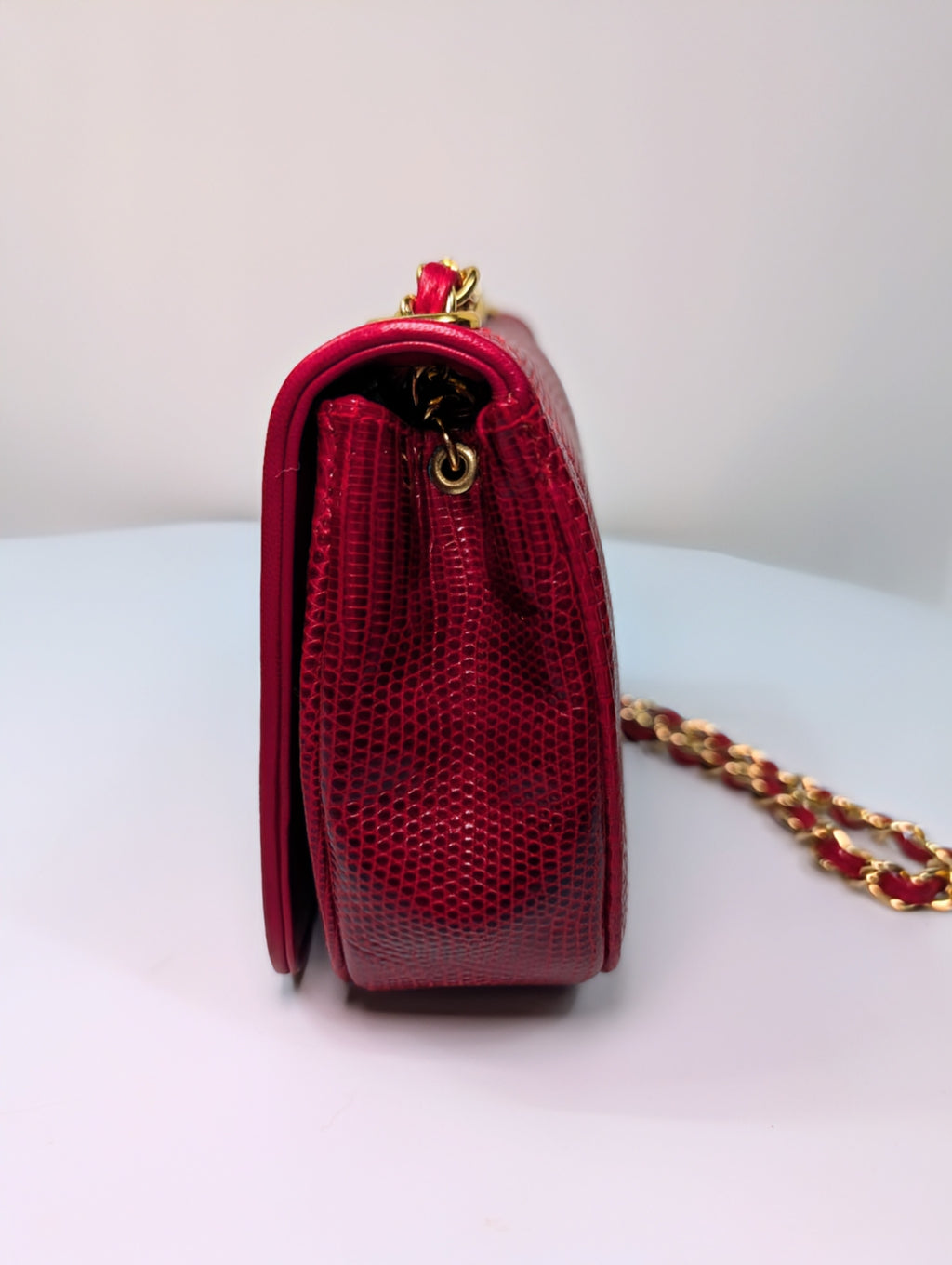 Chanel Rare Vintage Red Lizard Leather Mini Rectangular Flap Bag